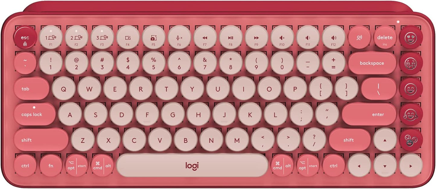 Logitech POP Mechanical Wireless Keyboard with Customizable Emoji Keys Durable Compact Design Bluetooth or USB Connectivity Multi-Device OS Compatible - Heartbreaker Rose