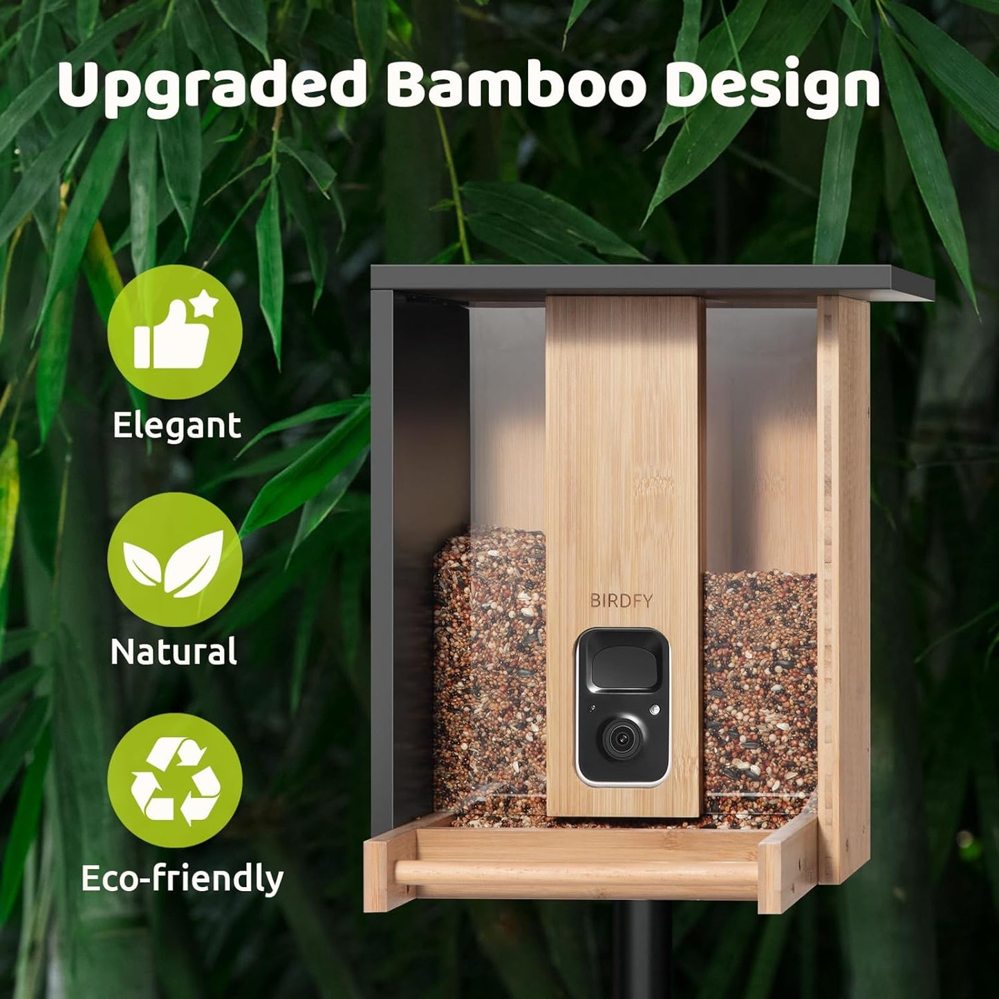 NETVUE by Birdfy AI Smart Bird Feeder with Camera Solar Powered Permanent AI Identify 6000 Bird Species & Motion Detection Renewable Upgraded Bamboo Wood Bird Feeder Camera Ideal Gift