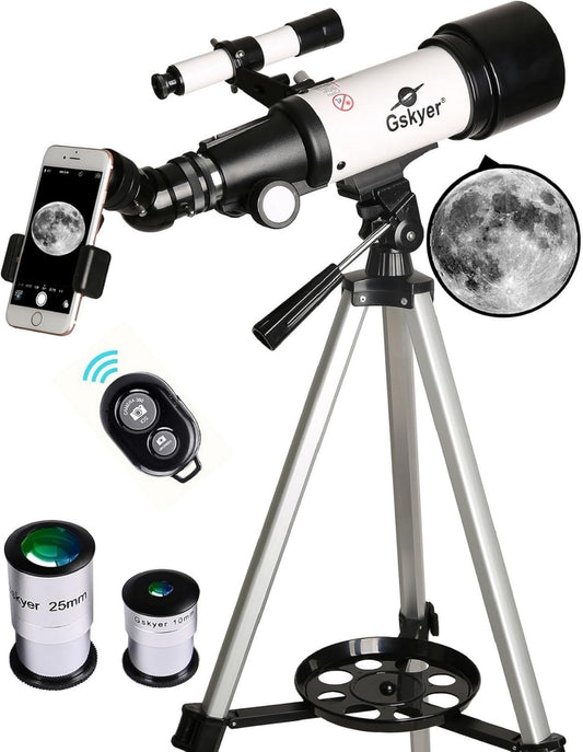 Gskyer Telescope 70mm Aperture 400mm AZ Mount Astronomical Refracting Telescope for Kids Beginners - Travel Telescope with Carry Bag Phone Adapter and Wireless Remote