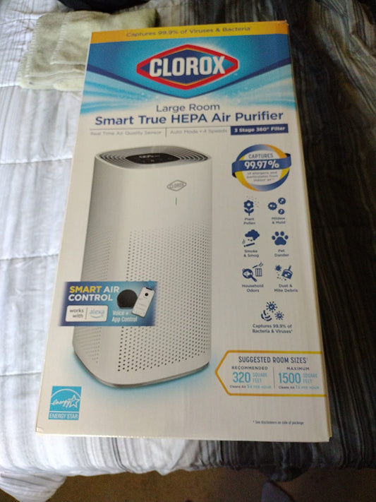 Clorox Smart Air Purifiers for Home, True HEPA Filter, Works with Alexa, Large Rooms up to 1,500 Sq Ft, Removes 99.9% of Viruses, Wildfire Smoke, Mold, Allergies, Dust, AUTO Mode, Whisper Quiet