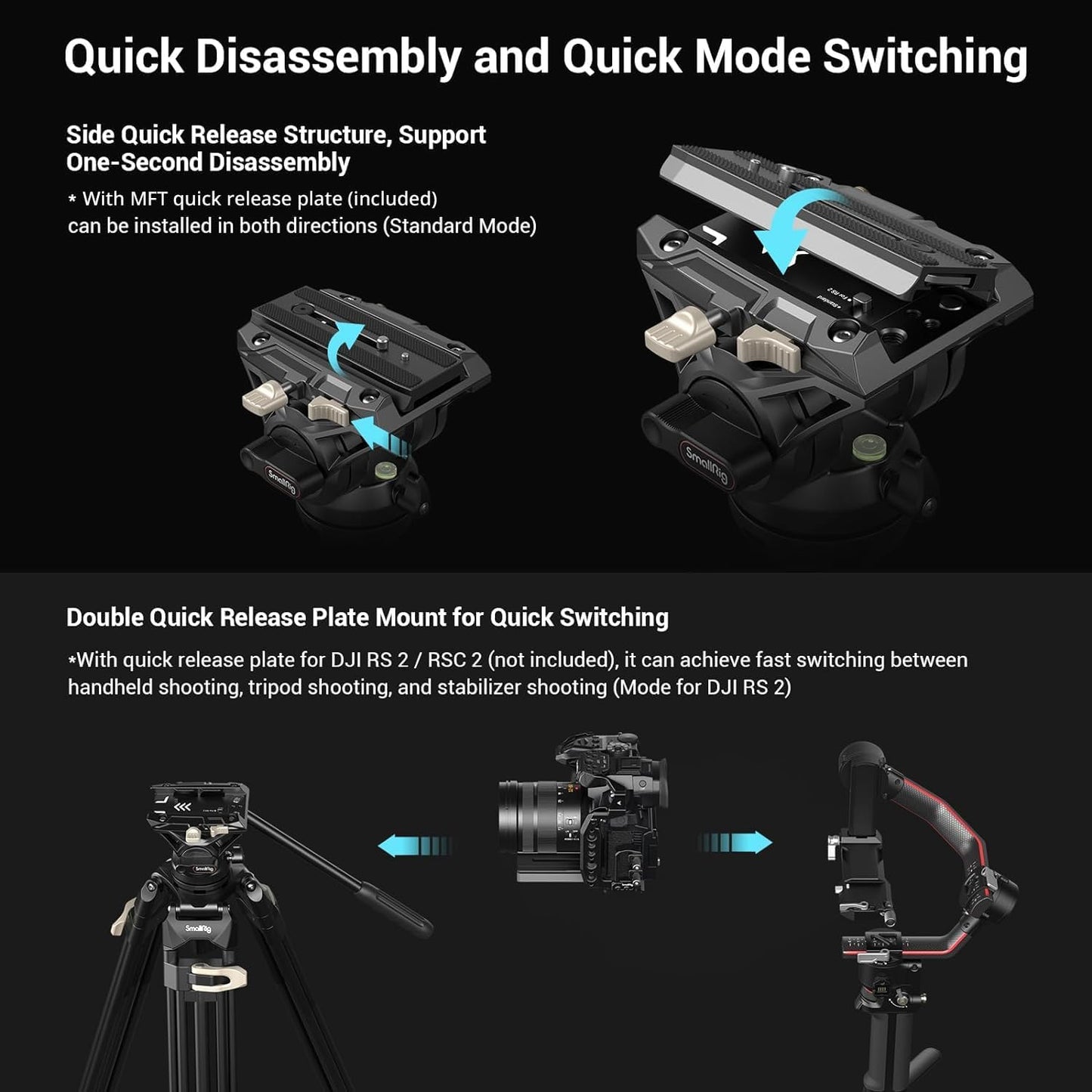 SmallRig AD-01 Video Tripod 73 Heavy Duty Tripod with 360 Degree Fluid Head and Quick Release Plate for DSLR Camcorder Cameras 3751
