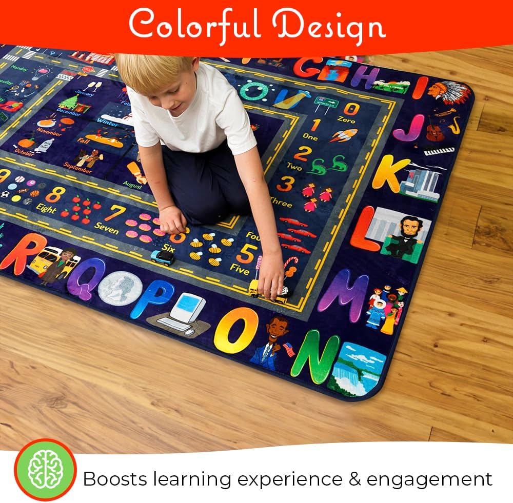 ABC Baby Play Mat Educational Alphabet Kids Rug for Nursery, Classroom, Playroom, Bedroom, Daycare Floor Playmats for Boys, Girls, Babies, Toddlers Room Decor 5' x 7'