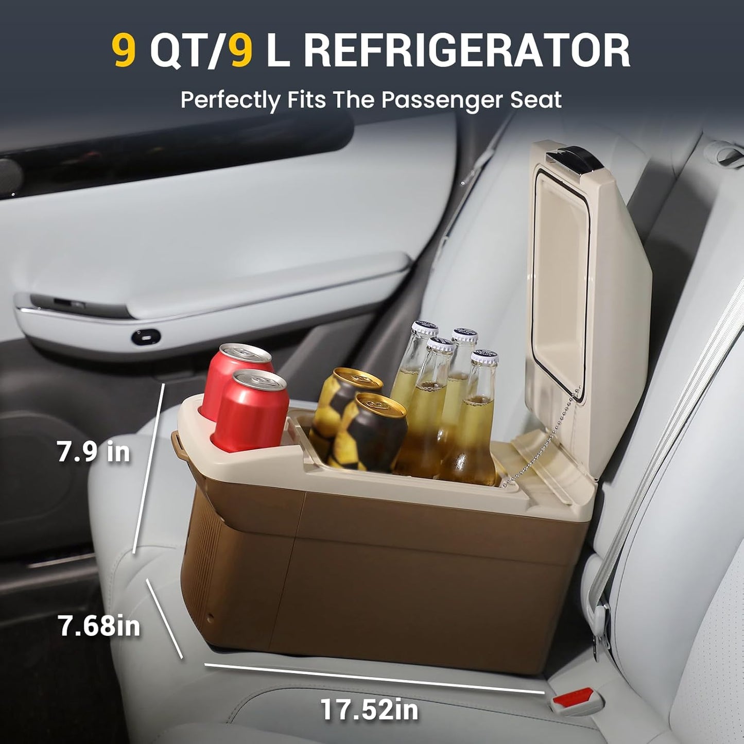 12V Car Refrigerator Cooler/Warmer 8 Quart (9L) Car Fridge Portable Cooler 40~140℉,12 V110V-220V, Electric Compact Camping Cooler Thermoelectric 12V Small Fridge for Car,RV,Camping (Brown)