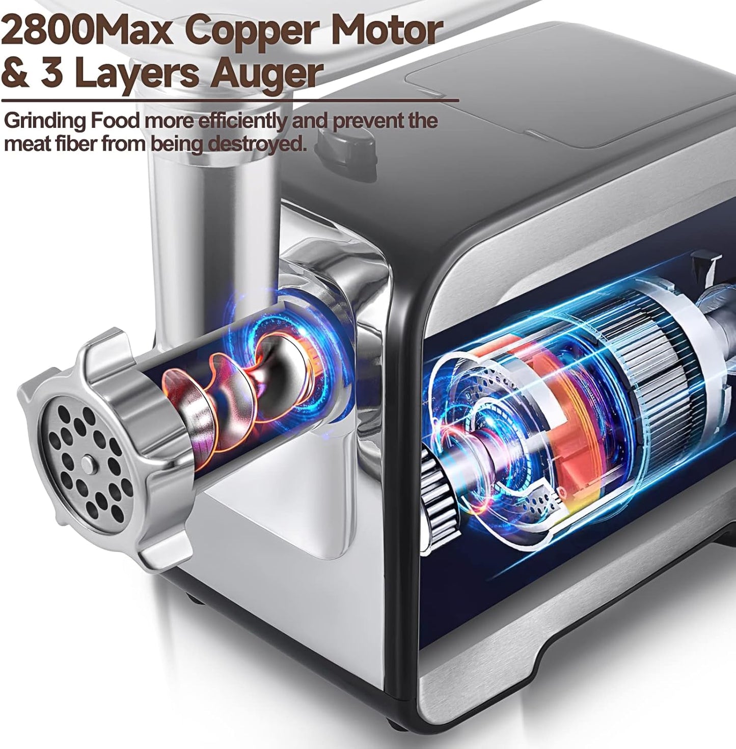 Meat Grinder, Sausage Stuffer, [2800W Max] Electric Meat Mincer with Stainless Steel Blades & 3 Grinding Plates,Sausage Maker & Kubbe Kit for Home Kitchen & Commercial Using (MG090-M)