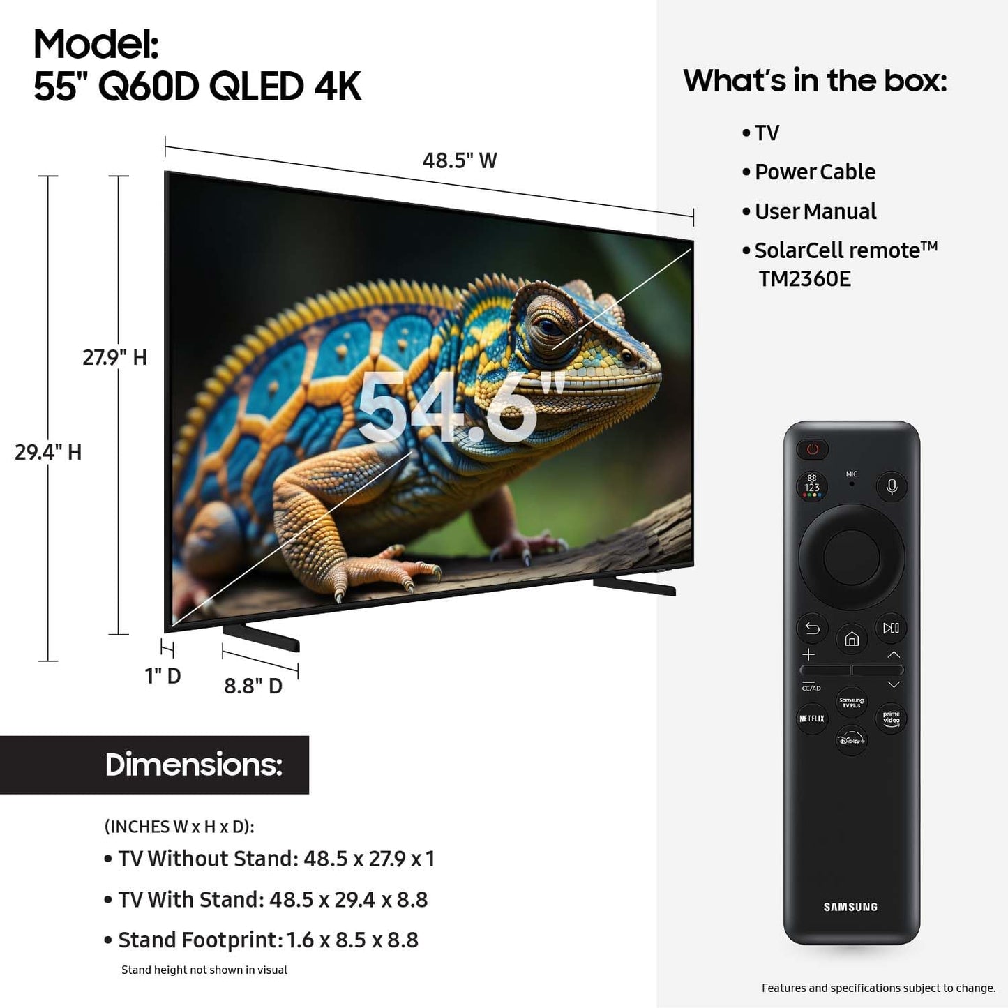 SAMSUNG 55-Inch Class QLED 4K Q60D Series Quantum HDR Smart TV Object Tracking Sound Lite Motion Xcelerator Slim Design Gaming Hub Alexa Built-in (QN55Q60D 2024 Model)