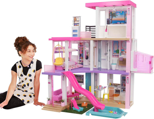 Barbie Dreamhouse (3.75-ft) 3-Story Dollhouse Playset with Pool & Slide, Party Room, Elevator, Puppy Play Area, Customizable Lights & Sounds, 75+ Pieces, Gift for 3 to 7 Year Olds