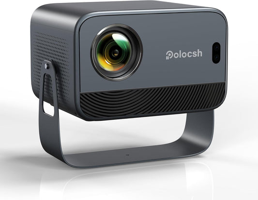 【360°Adjustable Stand & Electric Focus】 Polocsh 4K Projector with WiFi and Bluetooth, 600 ANSI & Auto Keystone Portable Projector, Native 1080P Outdoor Movie Projector for Phone TV Stick HDMI USB
