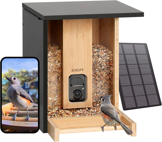 NETVUE by Birdfy AI Smart Bird Feeder with Camera Solar Powered Permanent AI Identify 6000 Bird Species & Motion Detection Renewable Upgraded Bamboo Wood Bird Feeder Camera Ideal Gift