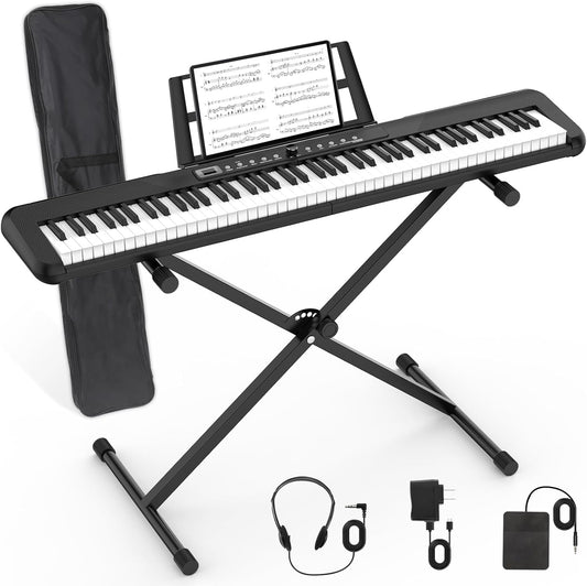 88 Key Piano Keyboard Beginner Electric Digital Piano with Full Size Semi Weighted Keys Sustain Pedal Power Supply Stand Carrying Case Headphones