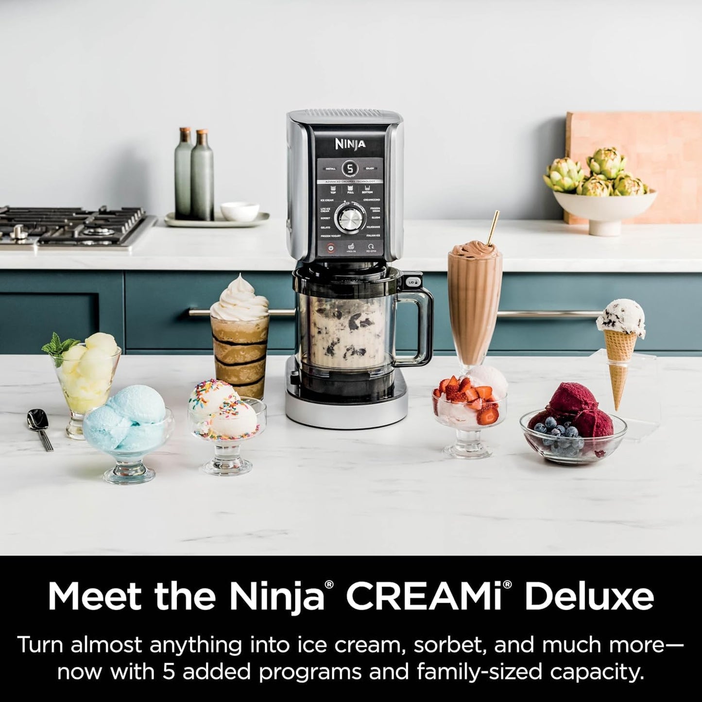 Ninja CREAMi Deluxe 11in1 Ice Crema Maker, Frozen Yogurt, Sorbet & Milk shake Maker, XL Capacity, 11 Programs, Includes (2) 24oz Family-Sized Tubs, Silver