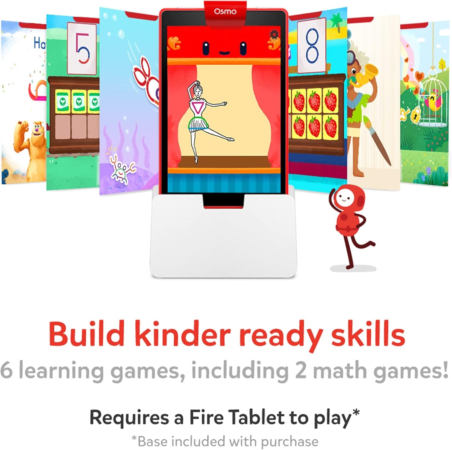Osmo - Little Genius Starter Kit for Fire Tablet + Early Math Adventure - Valentine Toy - 6 Educational Games-Counting, Shapes & Phonics-STEM Gifts-Ages 3 4 5(Tablet Base Included)