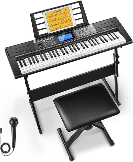 Donner 61 Key Keyboard Piano, Electric Piano Keyboard Kit with 249 Voices, 249 Rhythms - Includes Piano Stand, Stool, Microphone, Gift for Beginners, Black