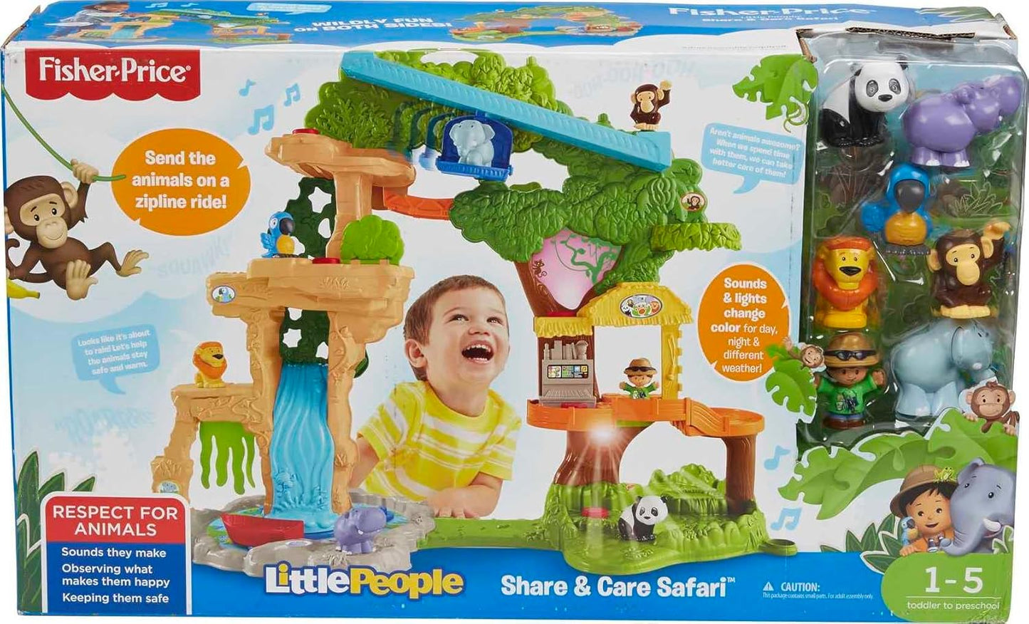 Fisher-Price Little People Toddler Toy Share & Care Safari 2-Ft Tall Playset with Lights Sounds & 7 Figures for Pretend Play Ages 1+ years