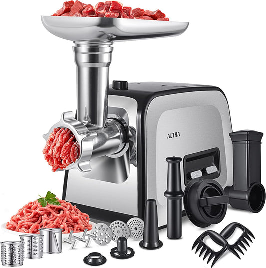 Meat Grinder, Sausage Stuffer, [2800W Max] Electric Meat Mincer with Stainless Steel Blades & 3 Grinding Plates,Sausage Maker & Kubbe Kit for Home Kitchen & Commercial Using (MG090-M)