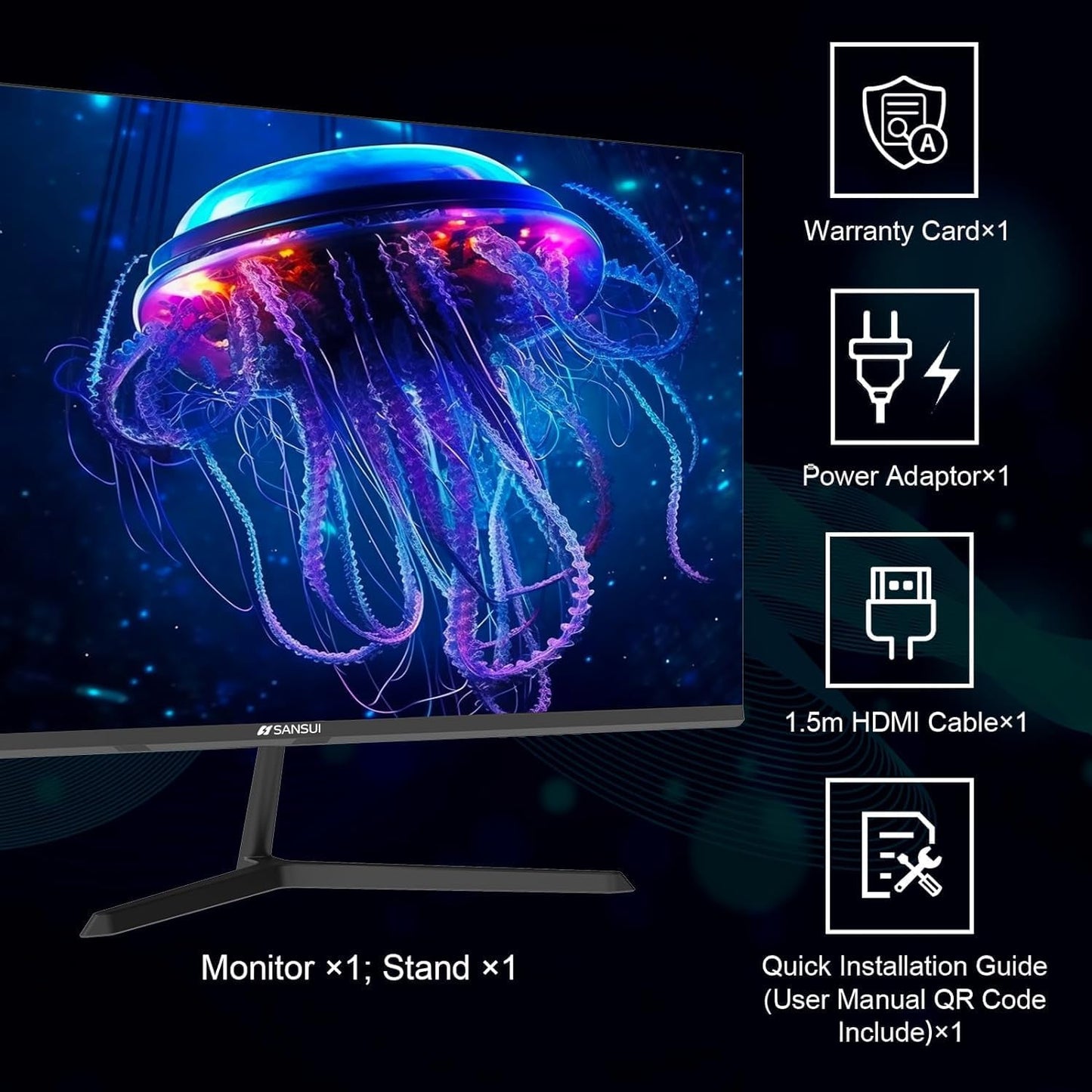 SANSUI Monitor 27 Inch IPS 100Hz Computer Monitor Built-in Speakers FHD 1080P HDR Adaptive Sync Tilt Adjustable Frameless VESA Compatible for Office and Home (ES-27X3L)