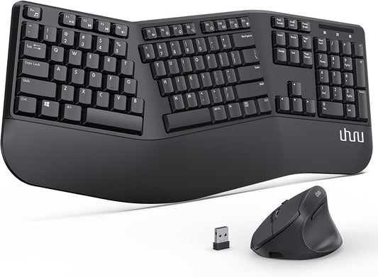 Ergonomic Wireless Keyboard and Mouse - UHURU UEKM-20 Wireless Ergo Keyboard and Mouse Combo with Split Design, Palm Rest, Natural Typing, Compatible with Windows Mac