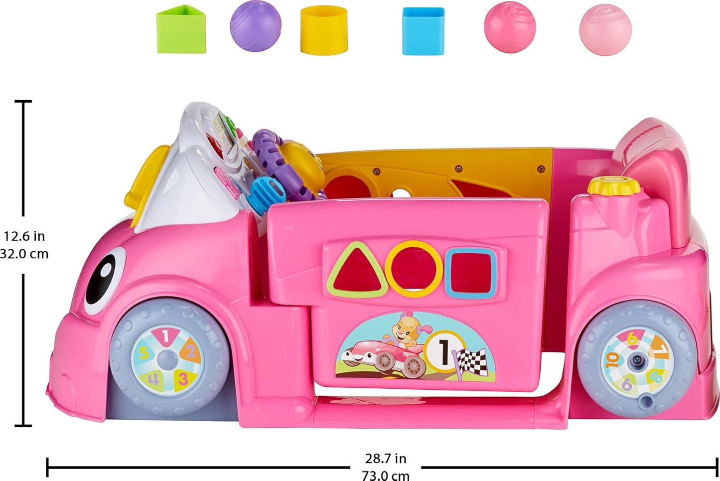 Fisher-Price Baby Learning Toy Laugh & Learn Crawl Around Car Activity Center with Smart Stages for Infants Ages 6+ Months, Pink