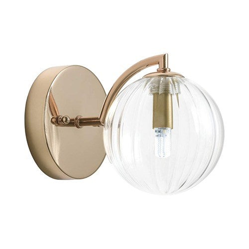 COTULIN Modern 1-Light Gold Metal Globe Glass Wall SconceMid Century Wall Sconce Lighting for Living Room Bedroom HallwayVintage Wall Lamp with Clear Texture Glass Perfect for Home Decor