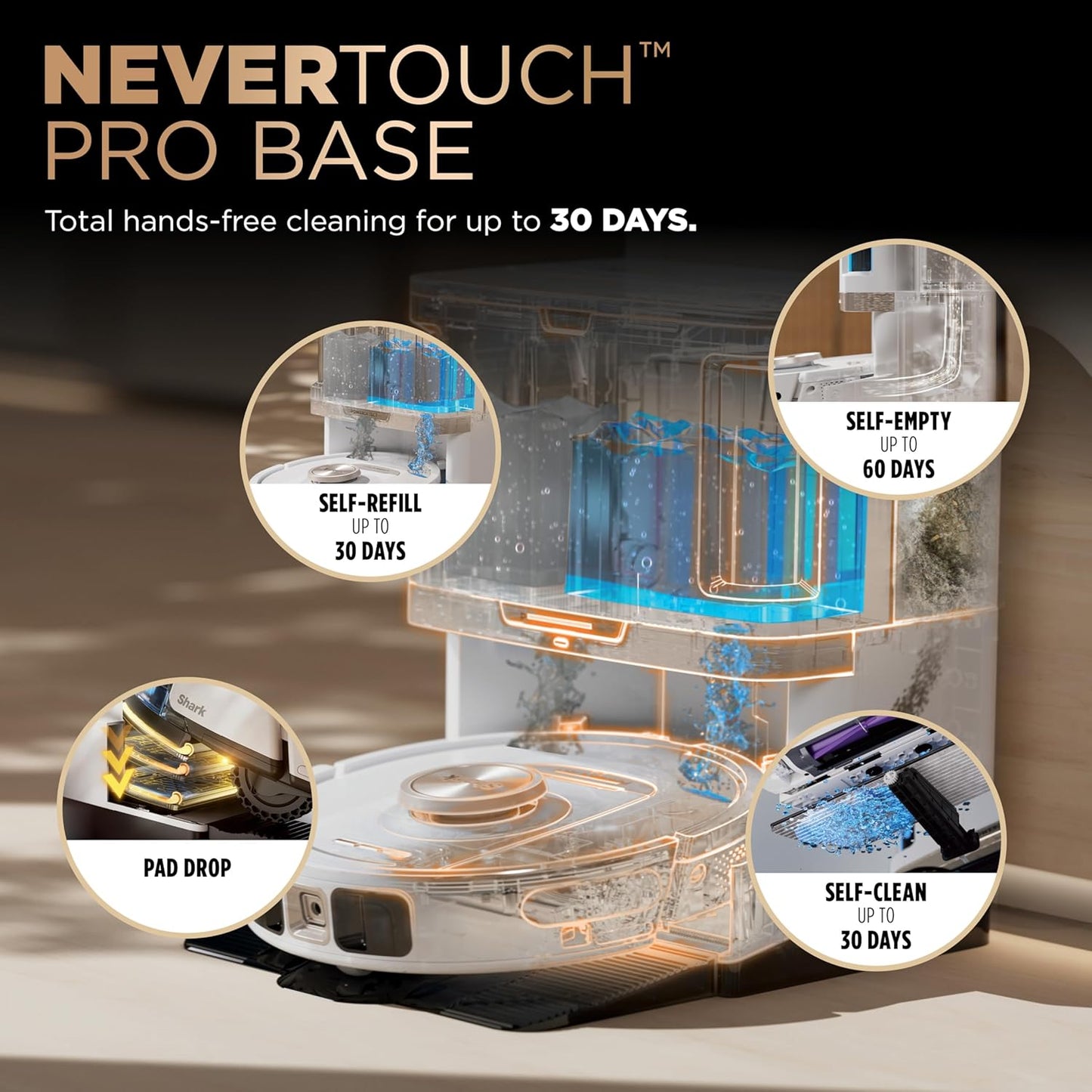 Shark Robot Vacuum & Mop Combo, PowerDetect NeverTouch Pro, Self-Emptying, Self-Refill with Self-Clean Pad Wash & Dry, 60-Day Debris Capacity, 30-Day Refill Tank, 5 PowerDetect Technologies, AV2800ZE