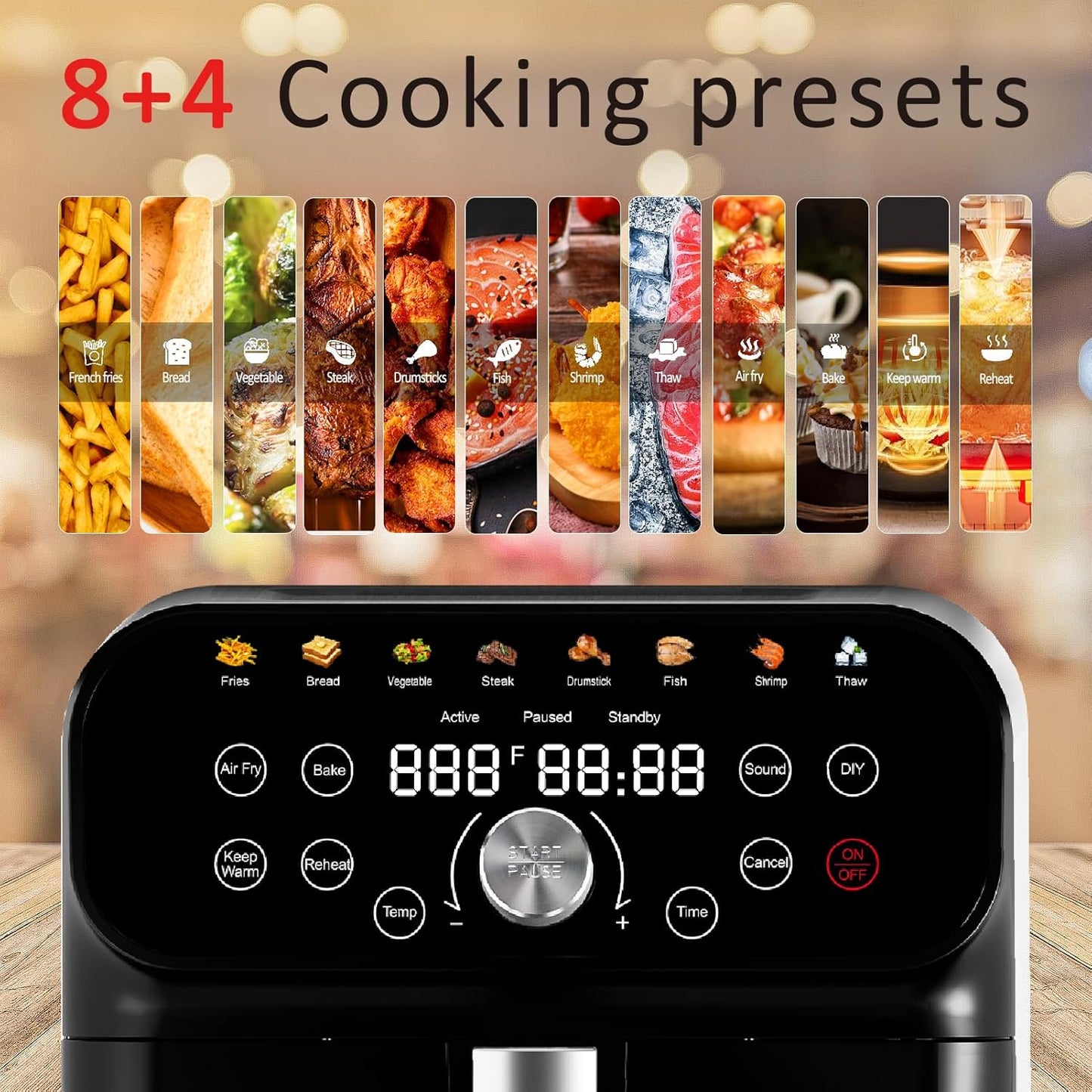 WHUTO Air Fryer 6.3QT Air Fryer Oven with LED Digital Touchscreen 12 Preset Cooking Functions Air fryers Bake Reheat Keep Warm Nonstick and Dishwasher-Safe Basket Stainless SteelBlack&Silver