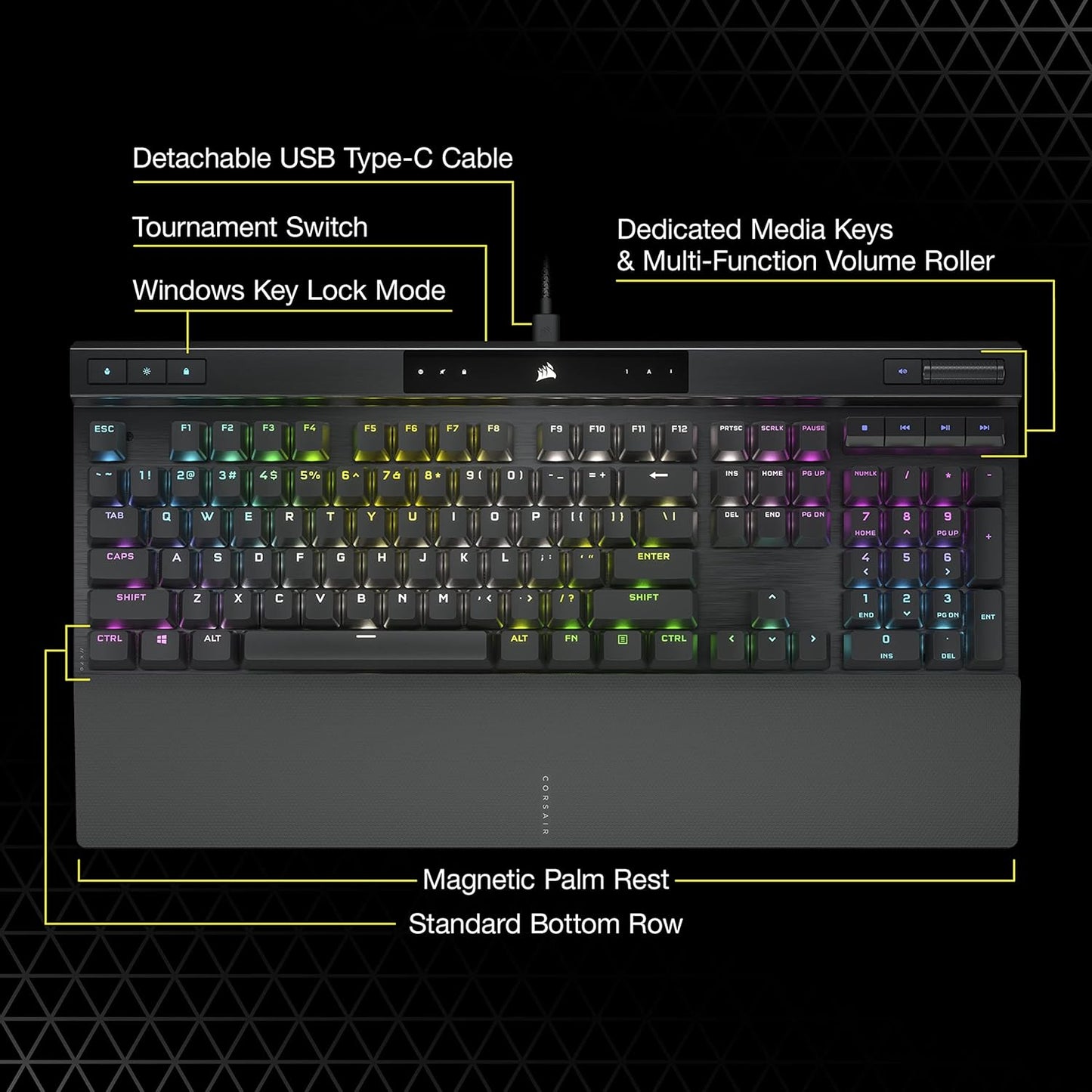 Corsair K70 RGB PRO Wired Mechanical Gaming Keyboard (Cherry MX RGB Red Switches: Linear and Fast, 8,000Hz Hyper-Polling, PBT Double-Shot PRO Keycaps, Soft-Touch Palm Rest) QWERTY, NA - Black