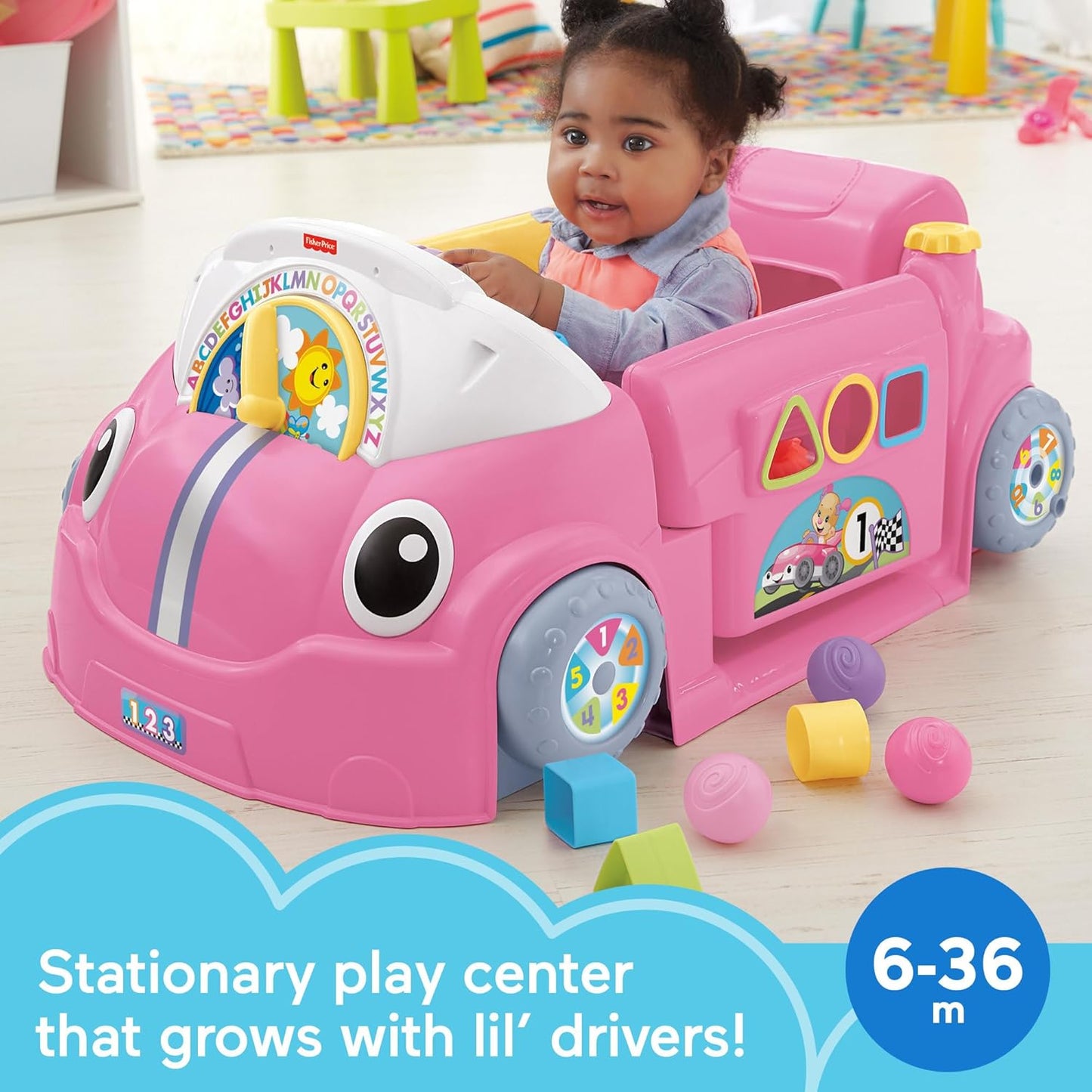 Fisher-Price Baby Learning Toy Laugh & Learn Crawl Around Car Activity Center with Smart Stages for Infants Ages 6+ Months, Pink