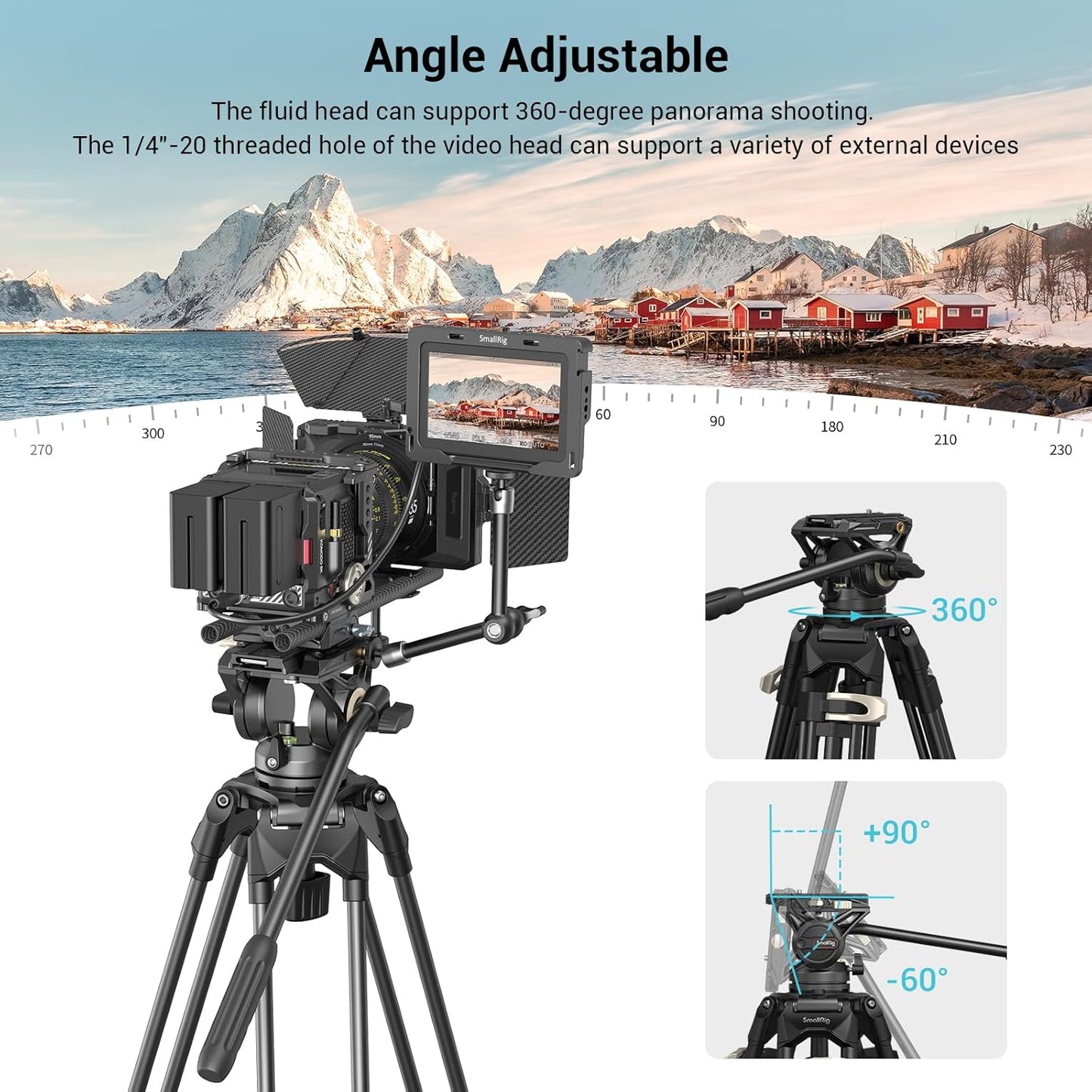 SmallRig AD-01 Video Tripod 73 Heavy Duty Tripod with 360 Degree Fluid Head and Quick Release Plate for DSLR Camcorder Cameras 3751