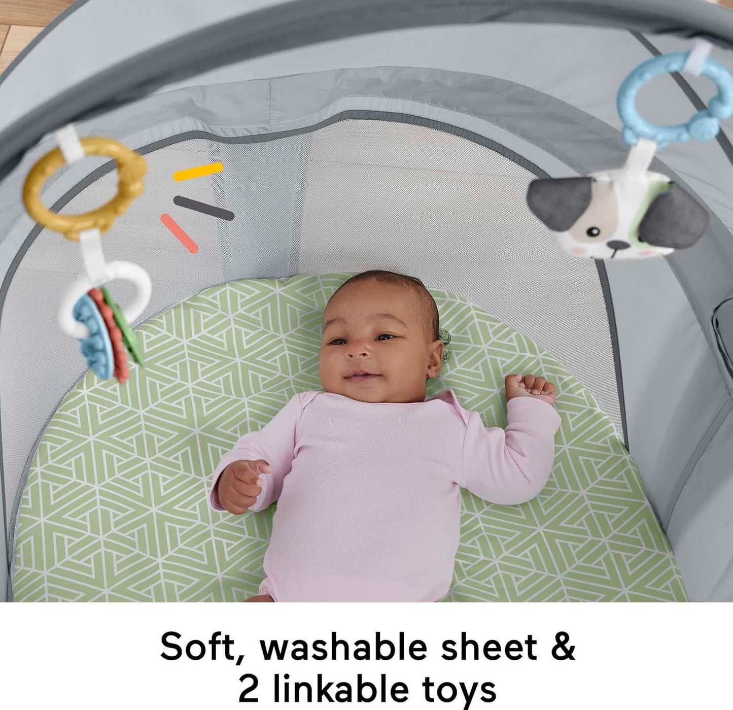 Fisher-Price Portable Baby Bassinet and Travel Play Area with 2 Toys on-the-Go Baby Dome Puppy Perfection