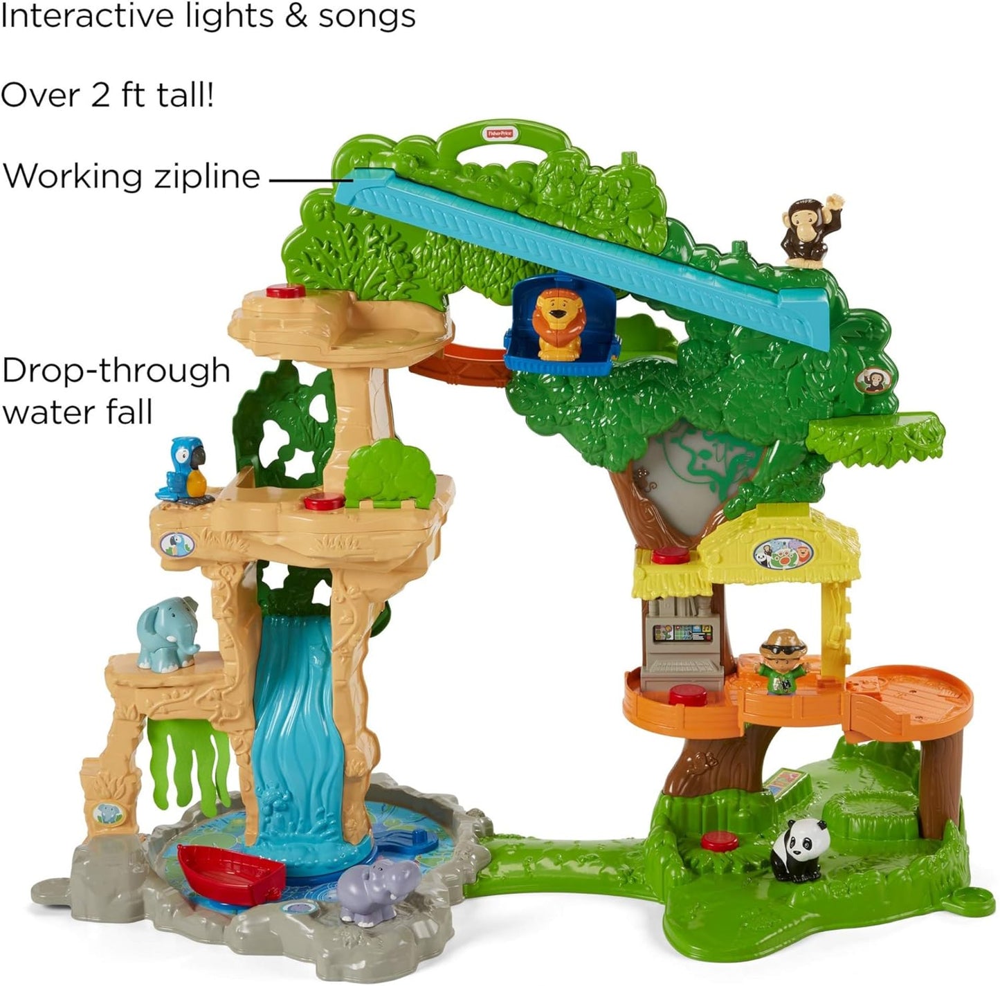 Fisher-Price Little People Toddler Toy Share & Care Safari 2-Ft Tall Playset with Lights Sounds & 7 Figures for Pretend Play Ages 1+ years