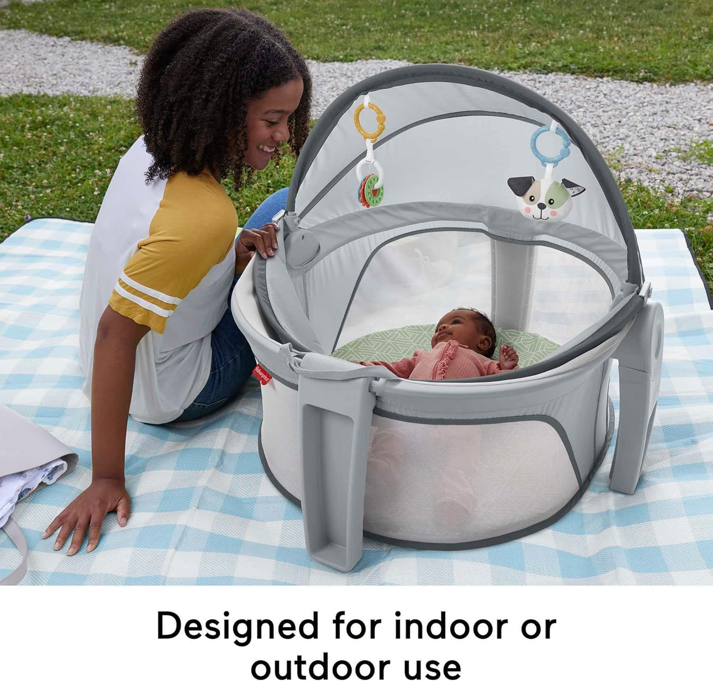 Fisher-Price Portable Baby Bassinet and Travel Play Area with 2 Toys on-the-Go Baby Dome Puppy Perfection