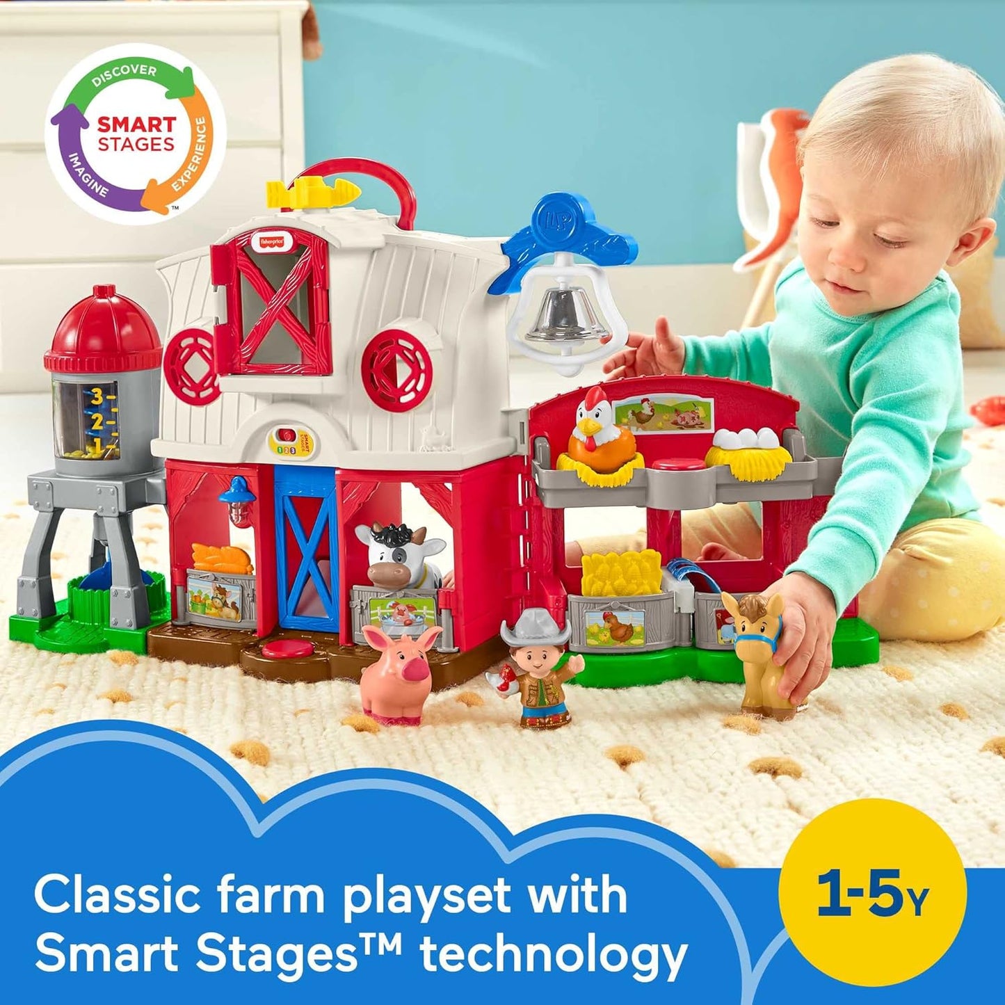 Fisher-Price Little People Toddler Learning Toy Caring for Animals Farm Playset with Smart Stages for Pretend Play Kids Ages 1+ Years