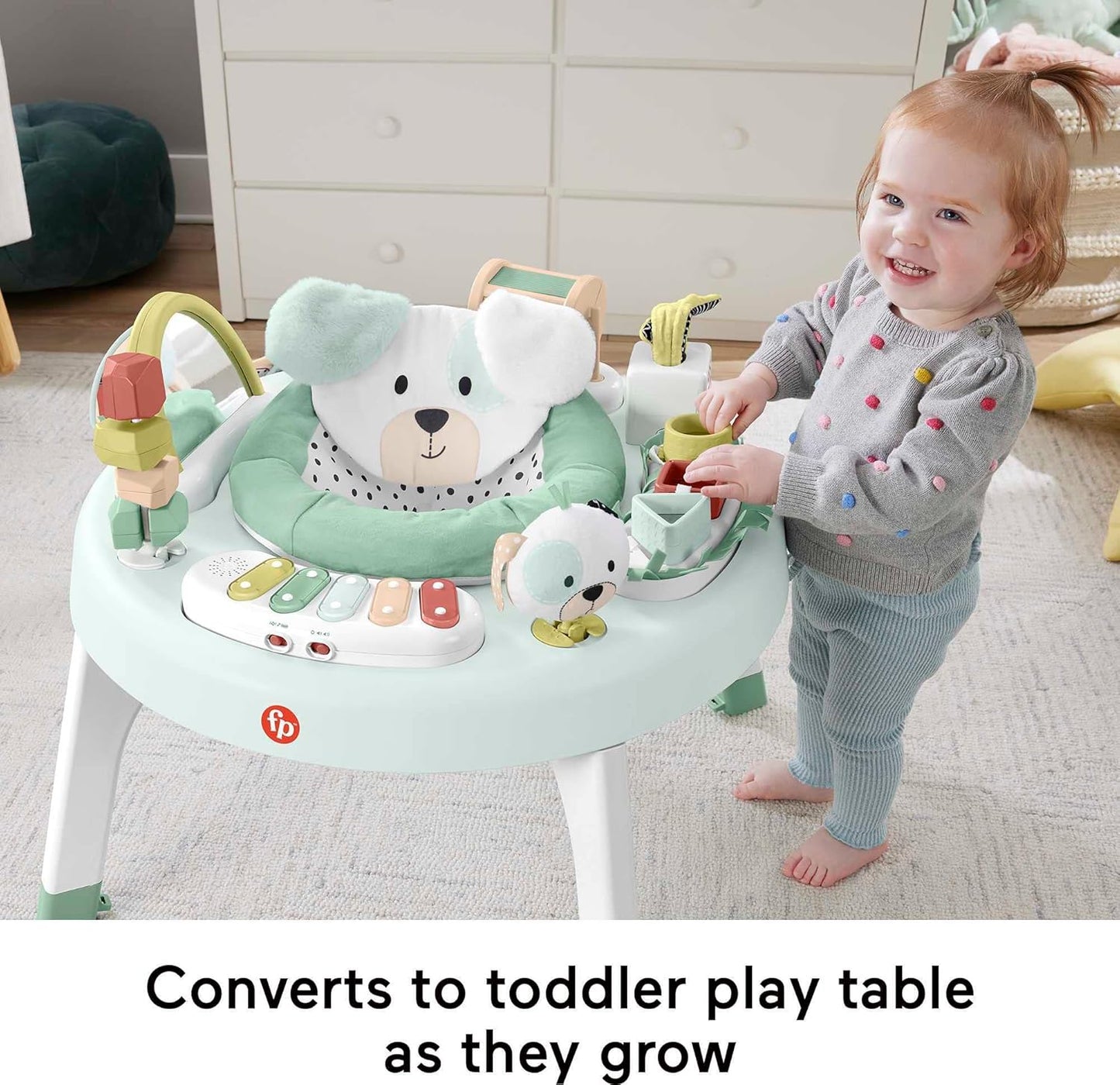 Fisher-Price Baby to Toddler Toy 3-in-1 SnugaPuppy Activity Center and Play Table with Lights Sounds and Developmental Activities