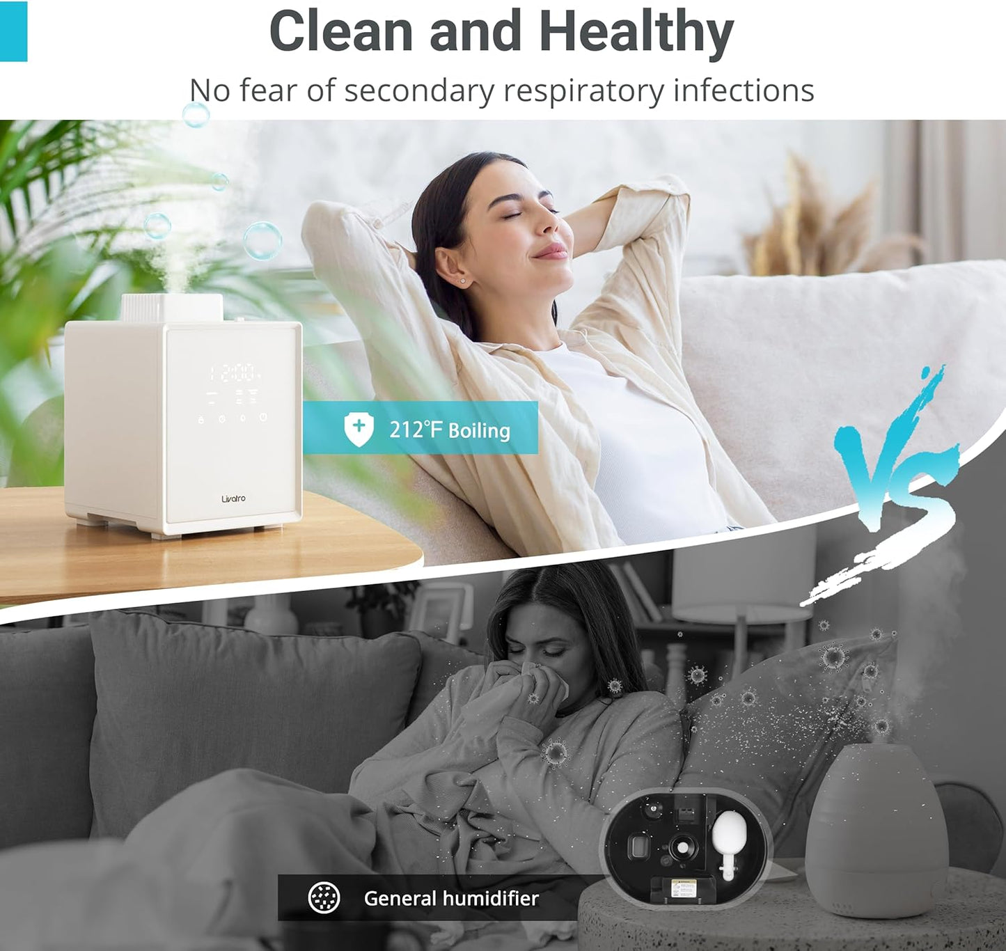 3L Stainless Steel Warm Mist Humidifier with Easy Clean and Warm Steam Function, Healthy Air Mist Humidifiers for Bedroom Living Room, with Sleep Mode and Auto-off Setting