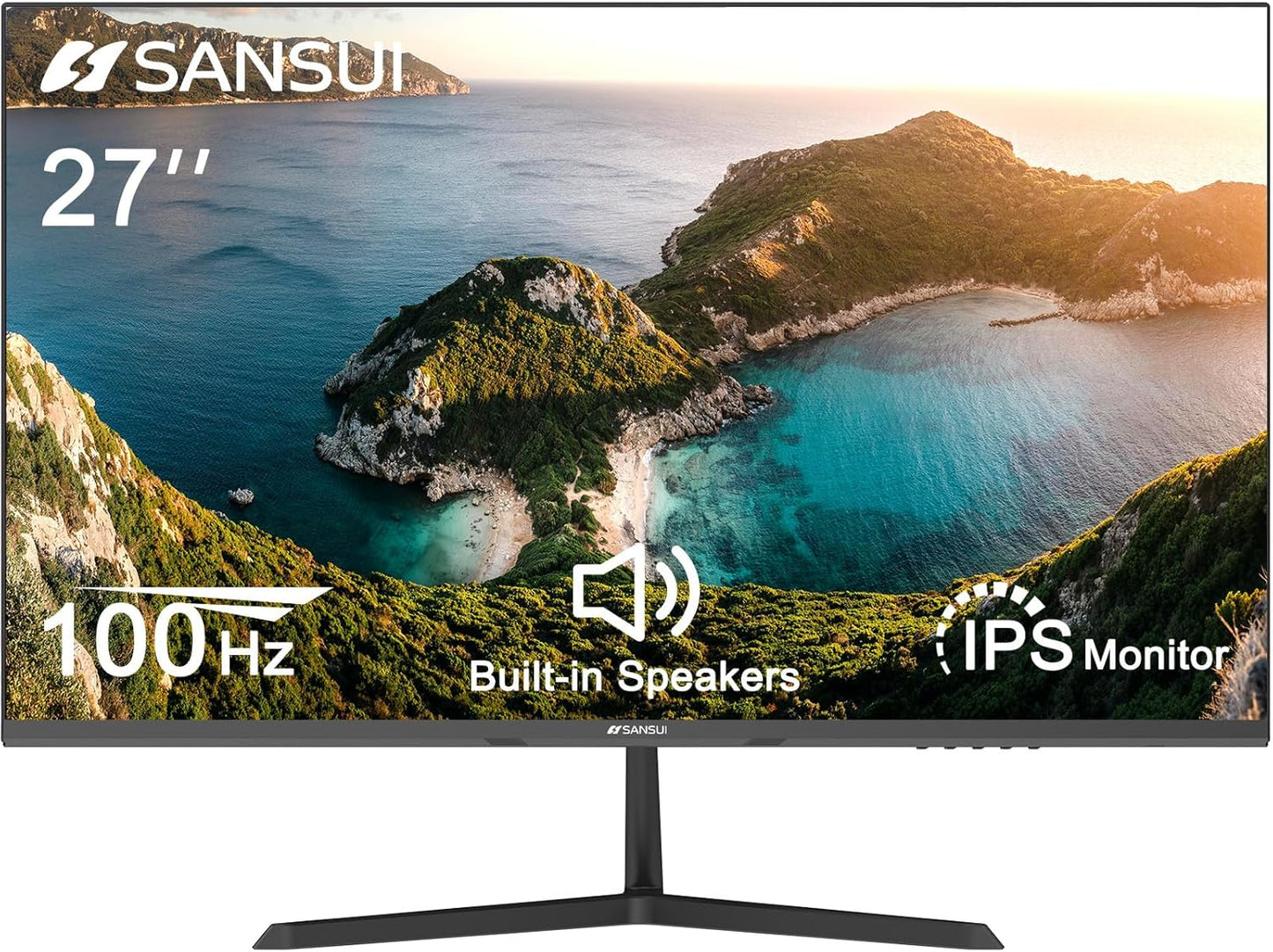 SANSUI Monitor 27 Inch IPS 100Hz Computer Monitor Built-in Speakers FHD 1080P HDR Adaptive Sync Tilt Adjustable Frameless VESA Compatible for Office and Home (ES-27X3L)