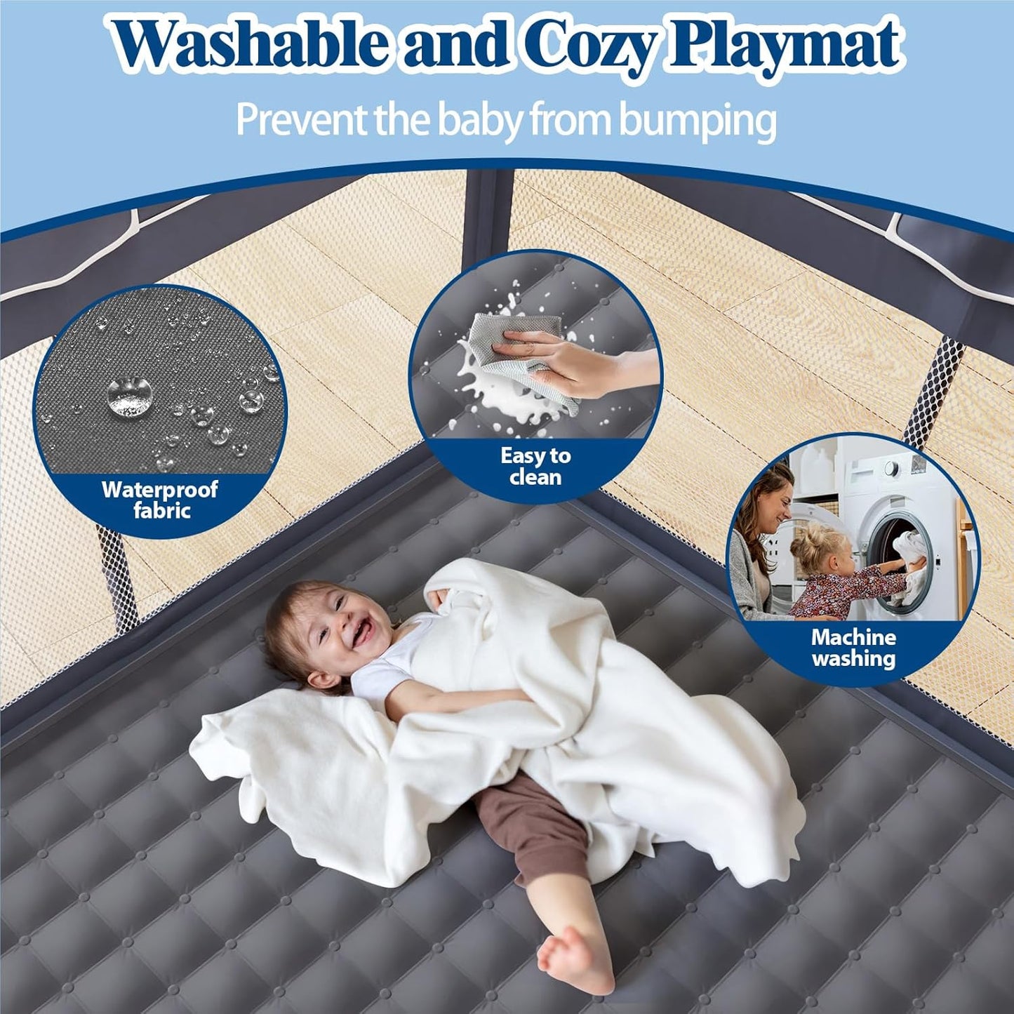 OPEN BOX Jixrolyn Foldable Baby Playpen with Mat, 50"x50" Folding Playpen for Babies and Toddlers, Sturdy Safety Play Yard with Gate, Portable Kid's Play Pen with Bag