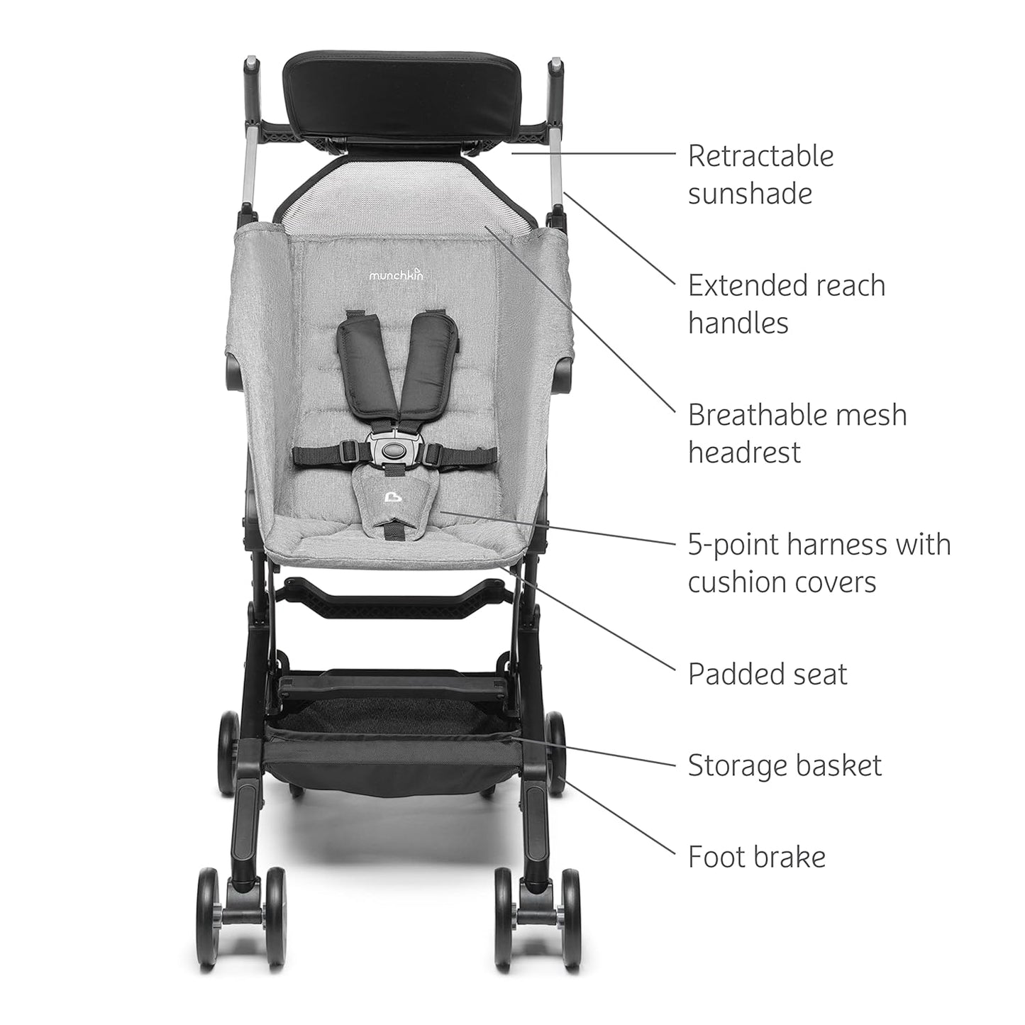 Munchkin Sparrow Travel Baby Stroller, Ultra Compact and Lightweight, for Babies and Toddlers, Gray