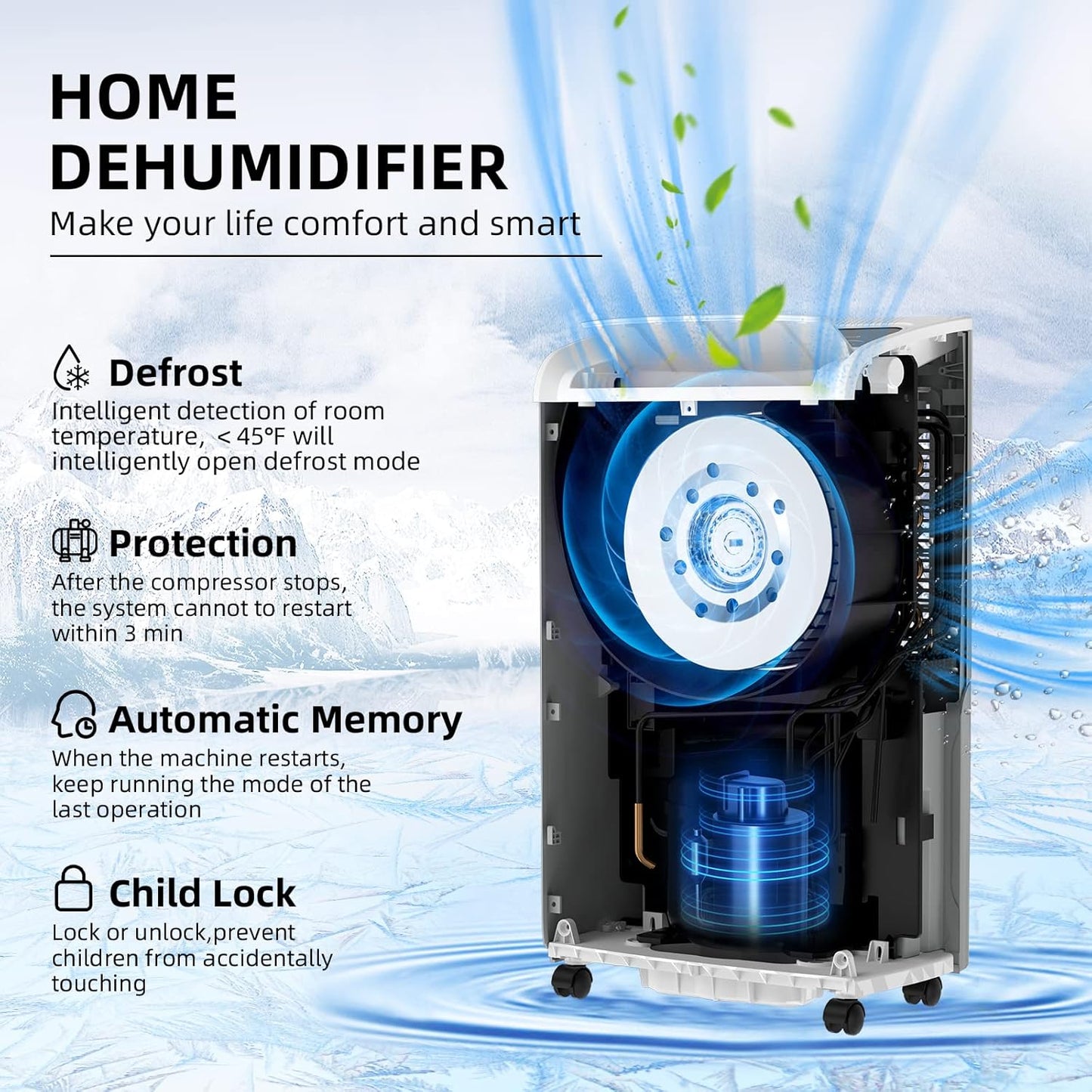 AIRPLUS 4,500 Sq.Ft 70 Pint Dehumidifier for Basements and Home-with Drain Hose,Efficient,Energy-with Dual Protection and 4 Smart Modes,24H Timer,Defrost,for Large room