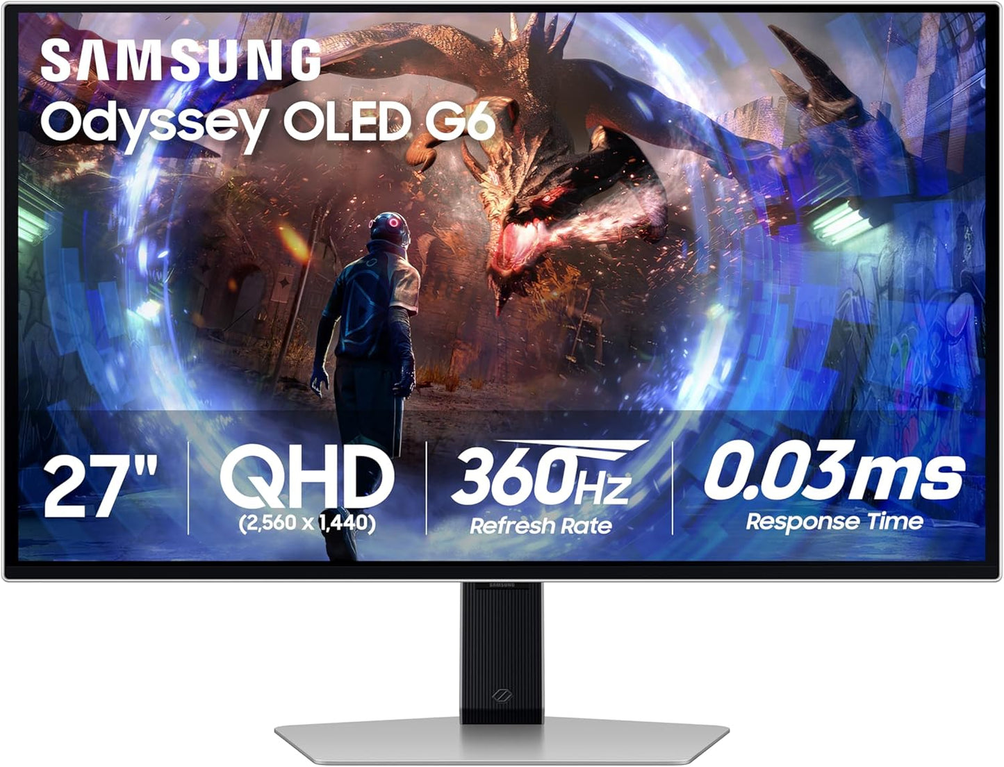 SAMSUNG 27” Odyssey QD-OLED G6 (G60SD) Series Gaming Monitor with QHD 360Hz 0.03ms, AMD FreeSync Premium Pro, Anti-Glare, Sleek Design, Cooling System