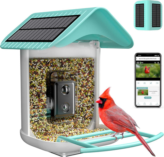 Bird Feeder with Camera, Identify 11000+ Bird Species,Auto Capture Bird Videos & Motion Detection, Wireless Camera Ideal Present for Bird Lover.(Dual Panel)
