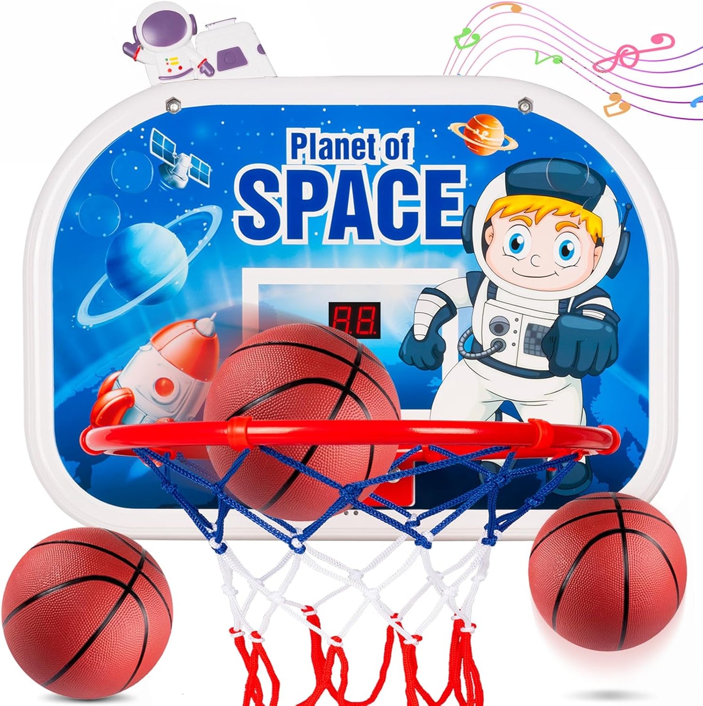 Indoor Basketball Hoop for Kids, Mini Basketball Hoop Over The Door, Cartoon Kids Basketball Shooting Toys for Boys Age 5 6 7 8 9 10+, Mini Hoop with Electronic Scoreboard & 3 Balls
