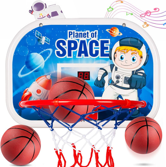 Indoor Basketball Hoop for Kids, Mini Basketball Hoop Over The Door, Cartoon Kids Basketball Shooting Toys for Boys Age 5 6 7 8 9 10+, Mini Hoop with Electronic Scoreboard & 3 Balls