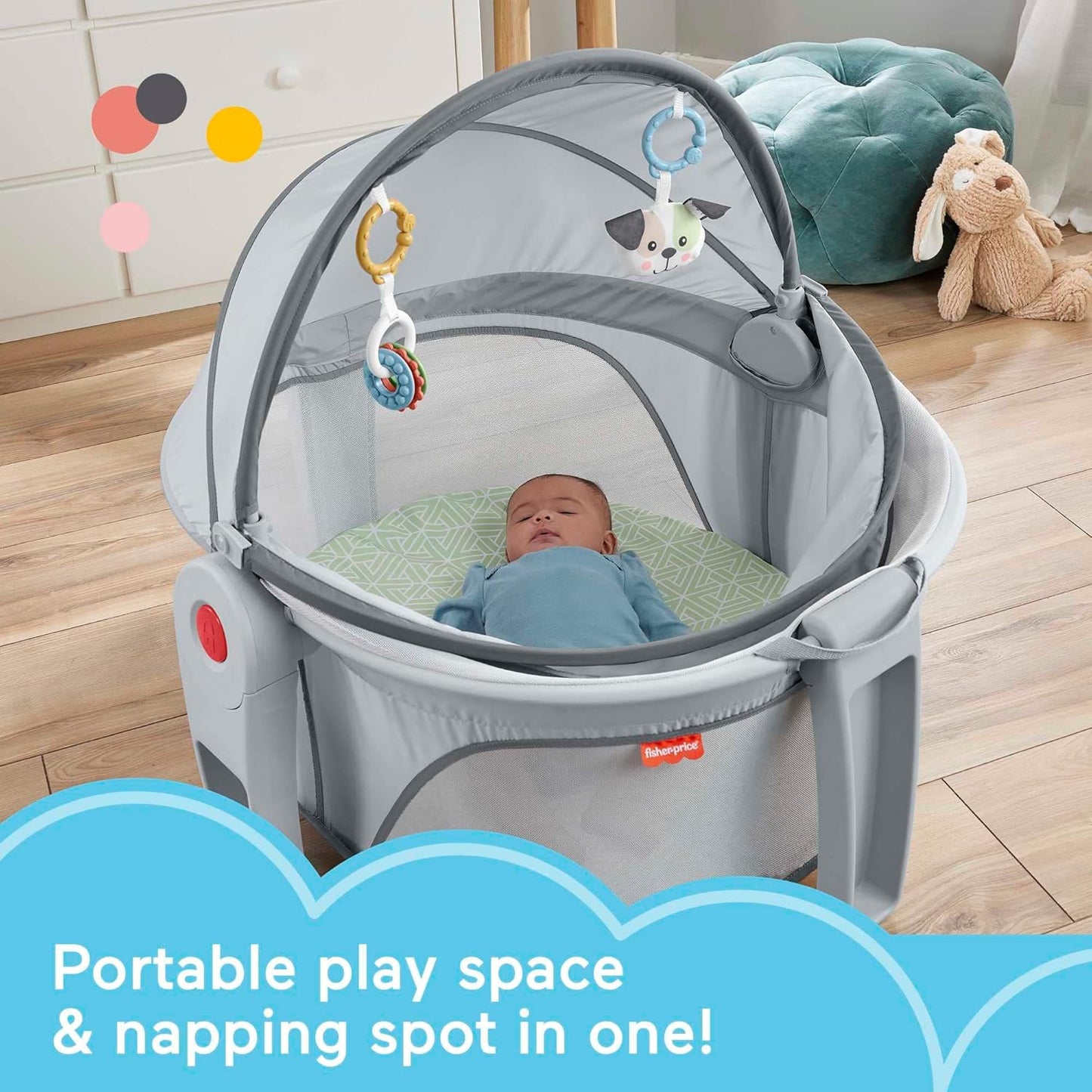 Fisher-Price Portable Baby Bassinet and Travel Play Area with 2 Toys on-the-Go Baby Dome Puppy Perfection