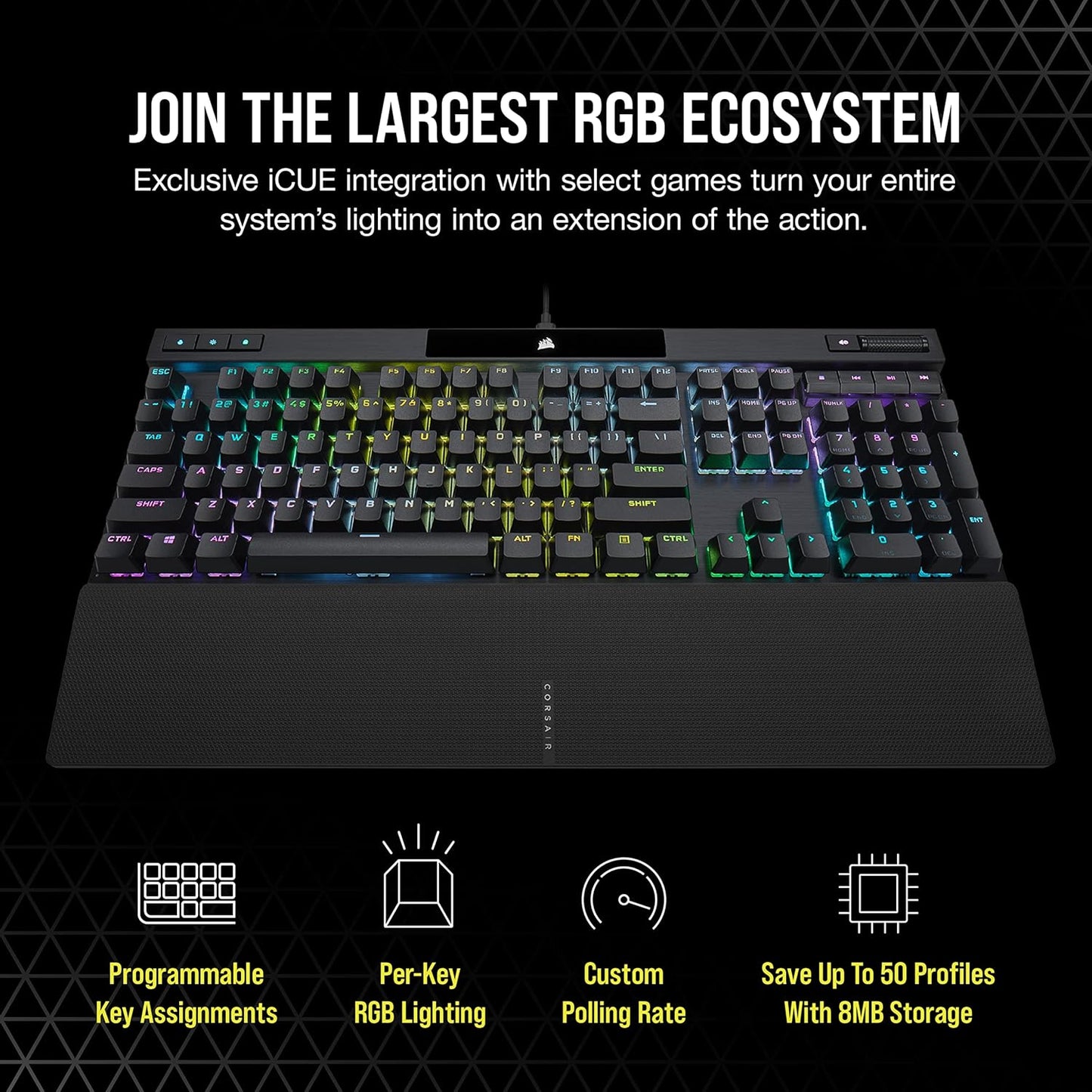 Corsair K70 RGB PRO Wired Mechanical Gaming Keyboard (Cherry MX RGB Red Switches: Linear and Fast, 8,000Hz Hyper-Polling, PBT Double-Shot PRO Keycaps, Soft-Touch Palm Rest) QWERTY, NA - Black