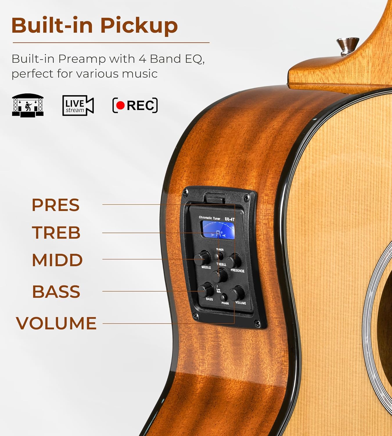 Electric Acoustic Guitar 3/4 Size - 36 Inch Acoustic Electric Guitar Cutaway Acustica Guitarra Bundle for Beginners and Students, Spruce Top, Guitarra Electro Acustica by Vangoa