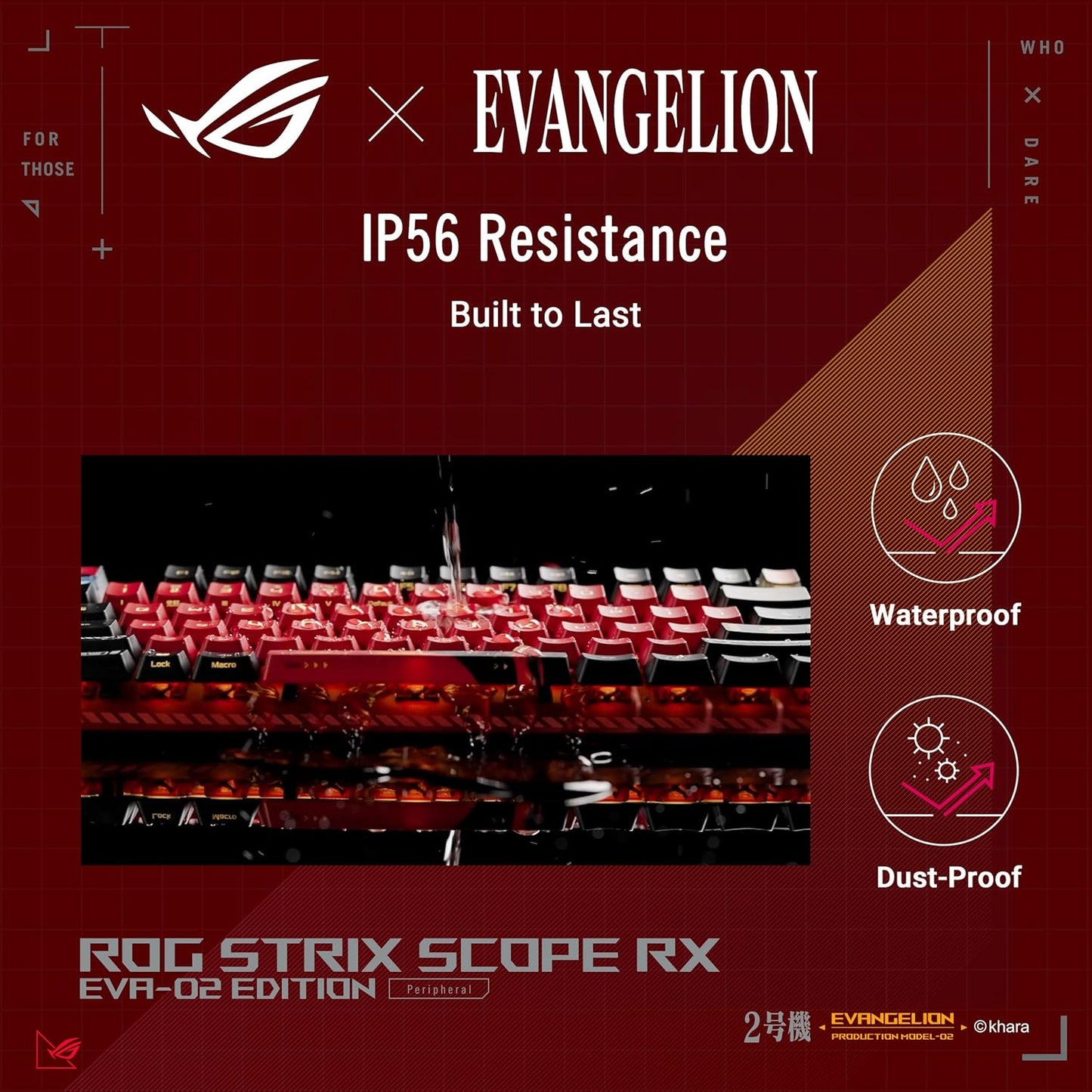 ROG Strix Scope RX EVA-02 Edition, 100% RGB Gaming Keyboard, ROG RX Red Optical Mechanical Switches, IP57 Water Resistance, USB Passthrough, Wider Ctrl Key, Stealth Key, Macro Support, EVA-themed