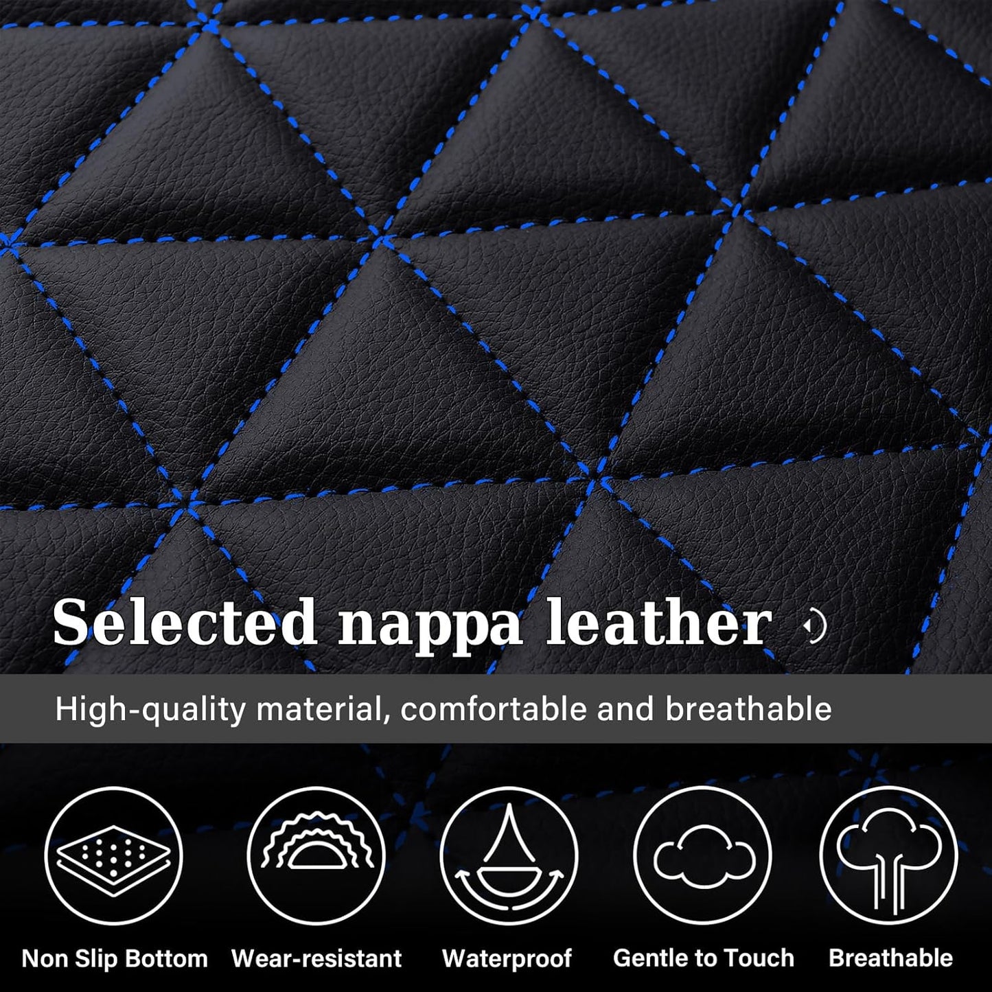 Coverado Car Seat Covers Full Set, Leather RAM 1500 Seat Covers Protectors Compatible with 2002-2024 Dodge RAM 1500 2500 3500 Crew Double Mega Quad Cab with Flat Bench, Blue