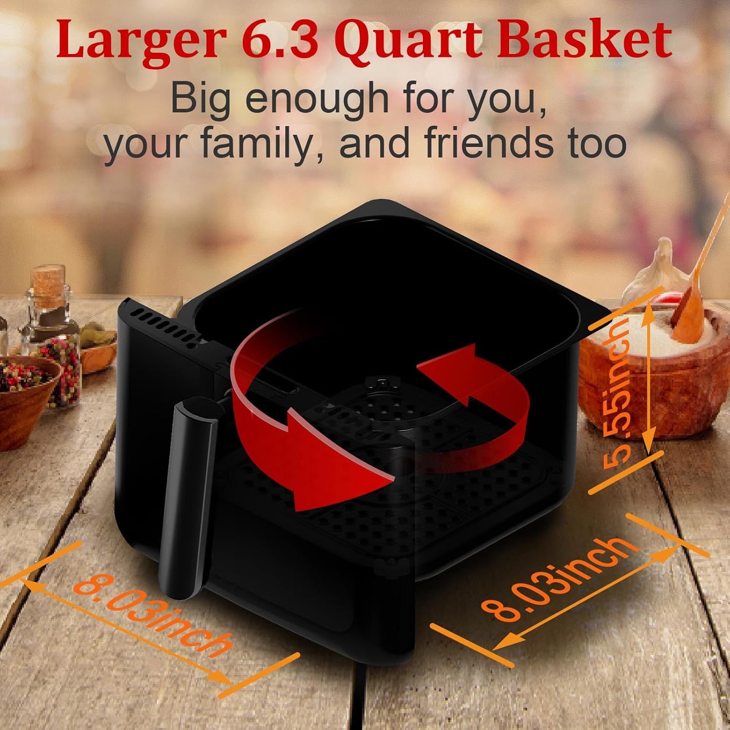 WHUTO Air Fryer 6.3QT Air Fryer Oven with LED Digital Touchscreen 12 Preset Cooking Functions Air fryers Bake Reheat Keep Warm Nonstick and Dishwasher-Safe Basket Stainless SteelBlack&Silver