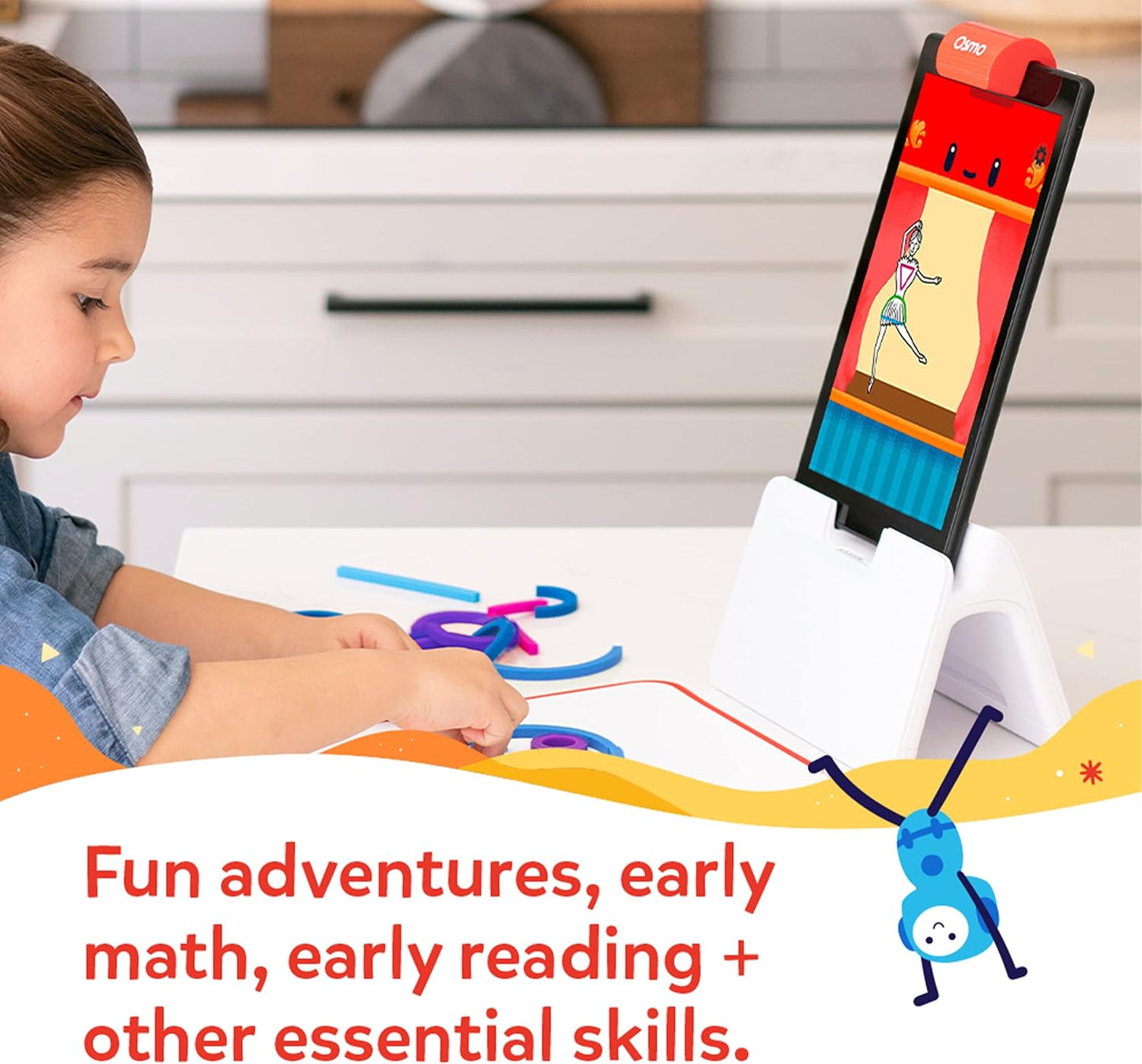 Osmo - Little Genius Starter Kit for Fire Tablet + Early Math Adventure - Valentine Toy - 6 Educational Games-Counting, Shapes & Phonics-STEM Gifts-Ages 3 4 5(Tablet Base Included)