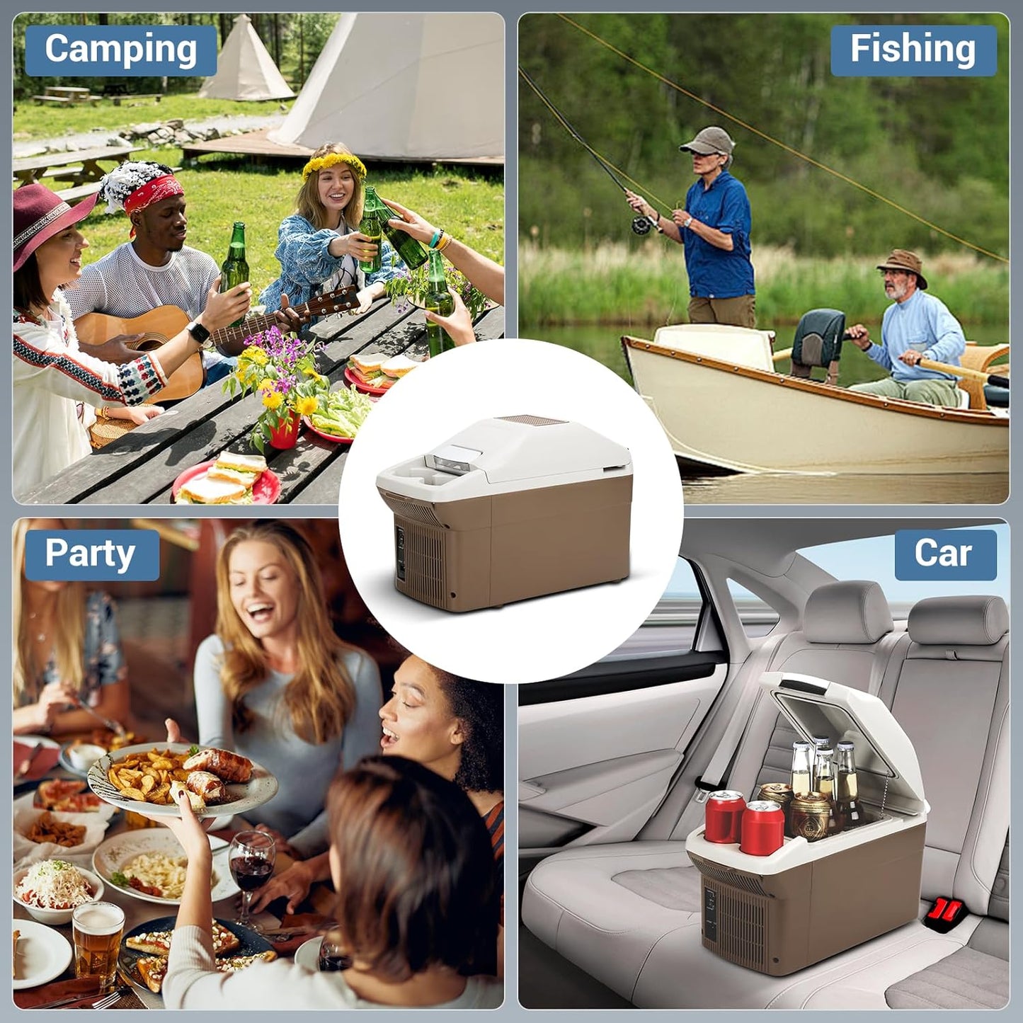 12V Car Refrigerator Cooler/Warmer 8 Quart (9L) Car Fridge Portable Cooler 40~140℉,12 V110V-220V, Electric Compact Camping Cooler Thermoelectric 12V Small Fridge for Car,RV,Camping (Brown)