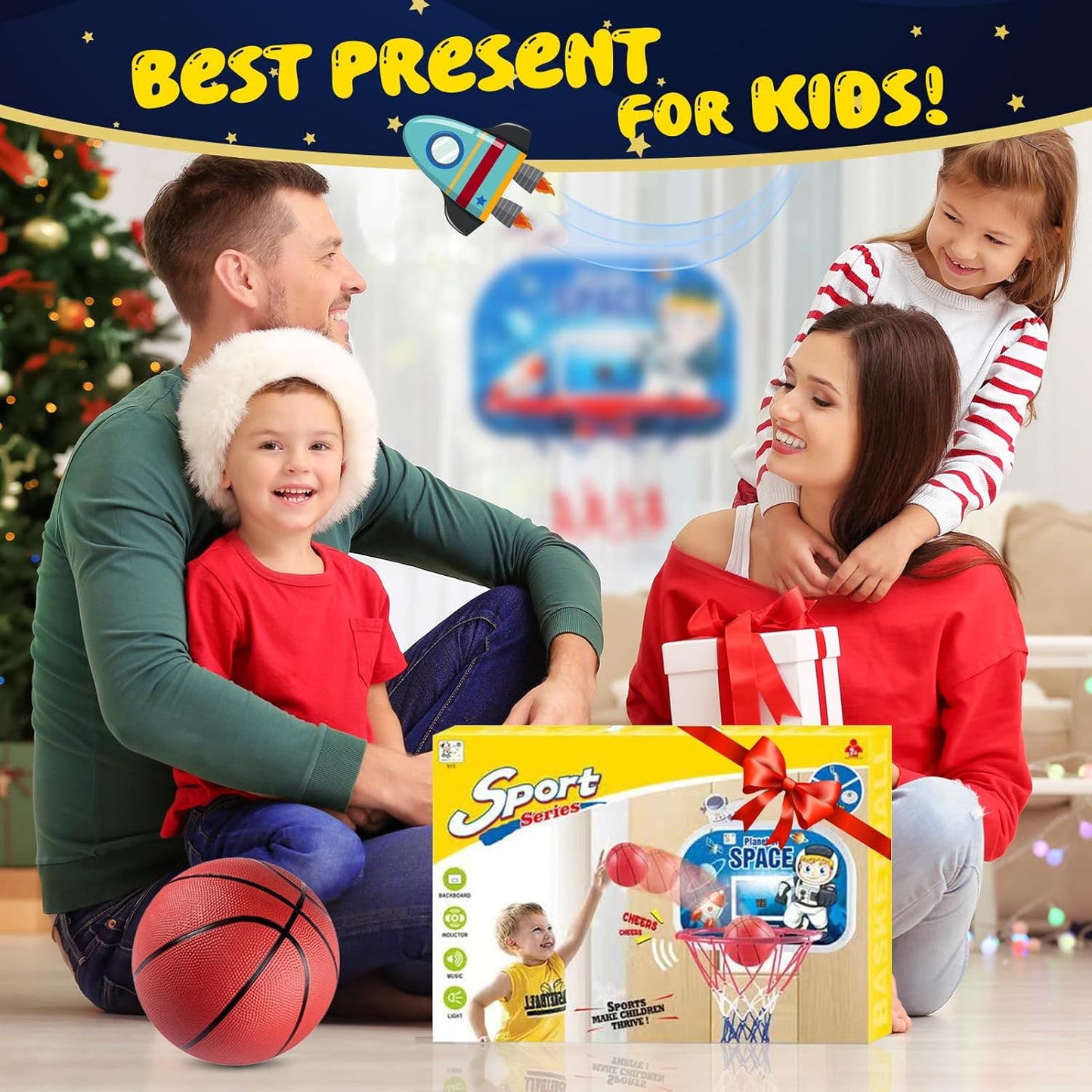 Indoor Basketball Hoop for Kids, Mini Basketball Hoop Over The Door, Cartoon Kids Basketball Shooting Toys for Boys Age 5 6 7 8 9 10+, Mini Hoop with Electronic Scoreboard & 3 Balls